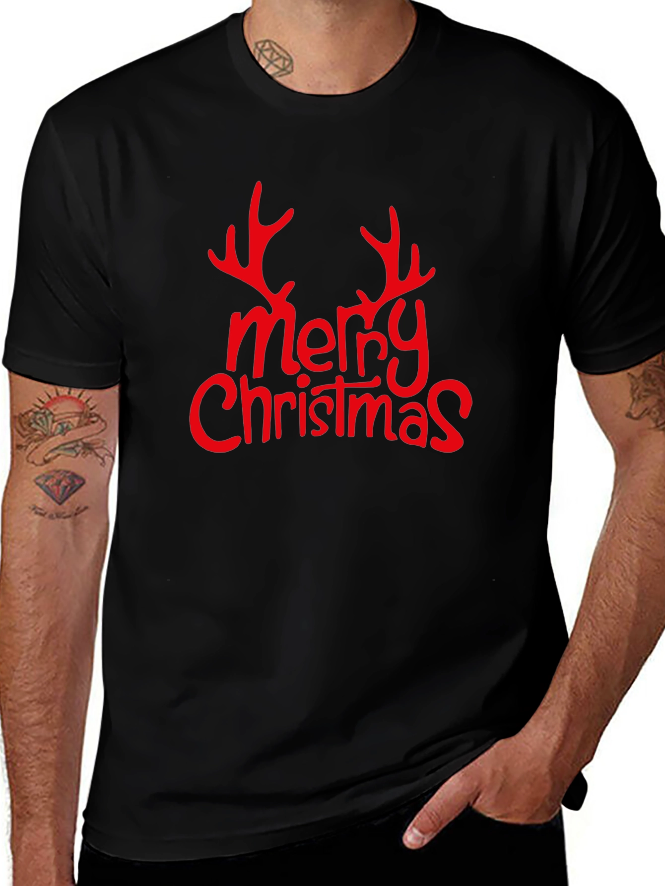 Camiseta Negra Navideña Merry Christmas con Astas