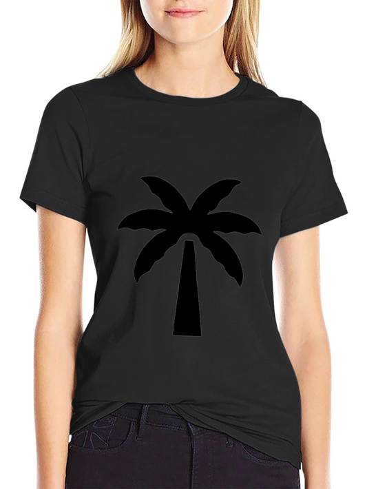 Camiseta Negra Estampada con Palmera Tropical