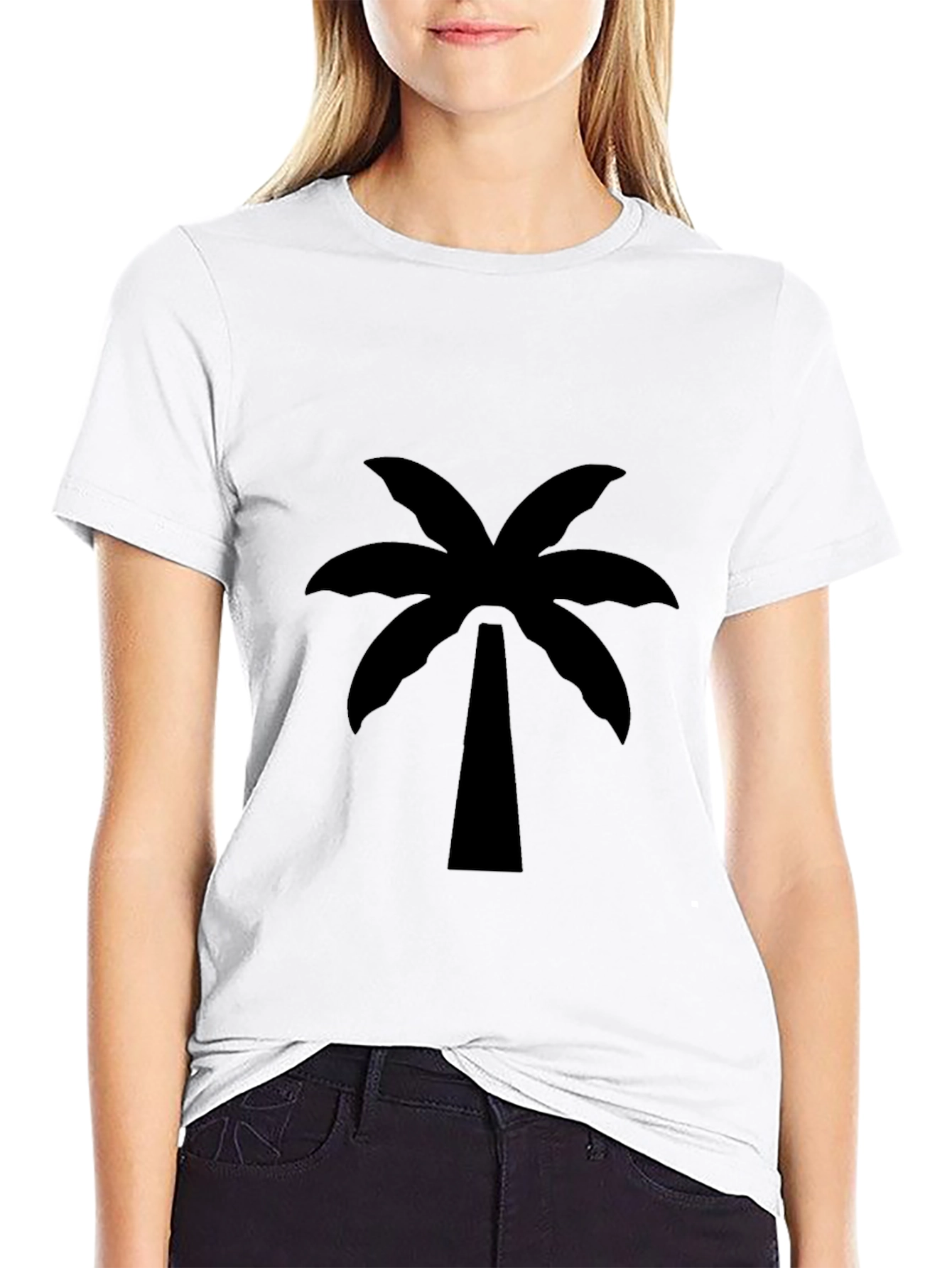 Camiseta Negra Estampada con Palmera Tropical
