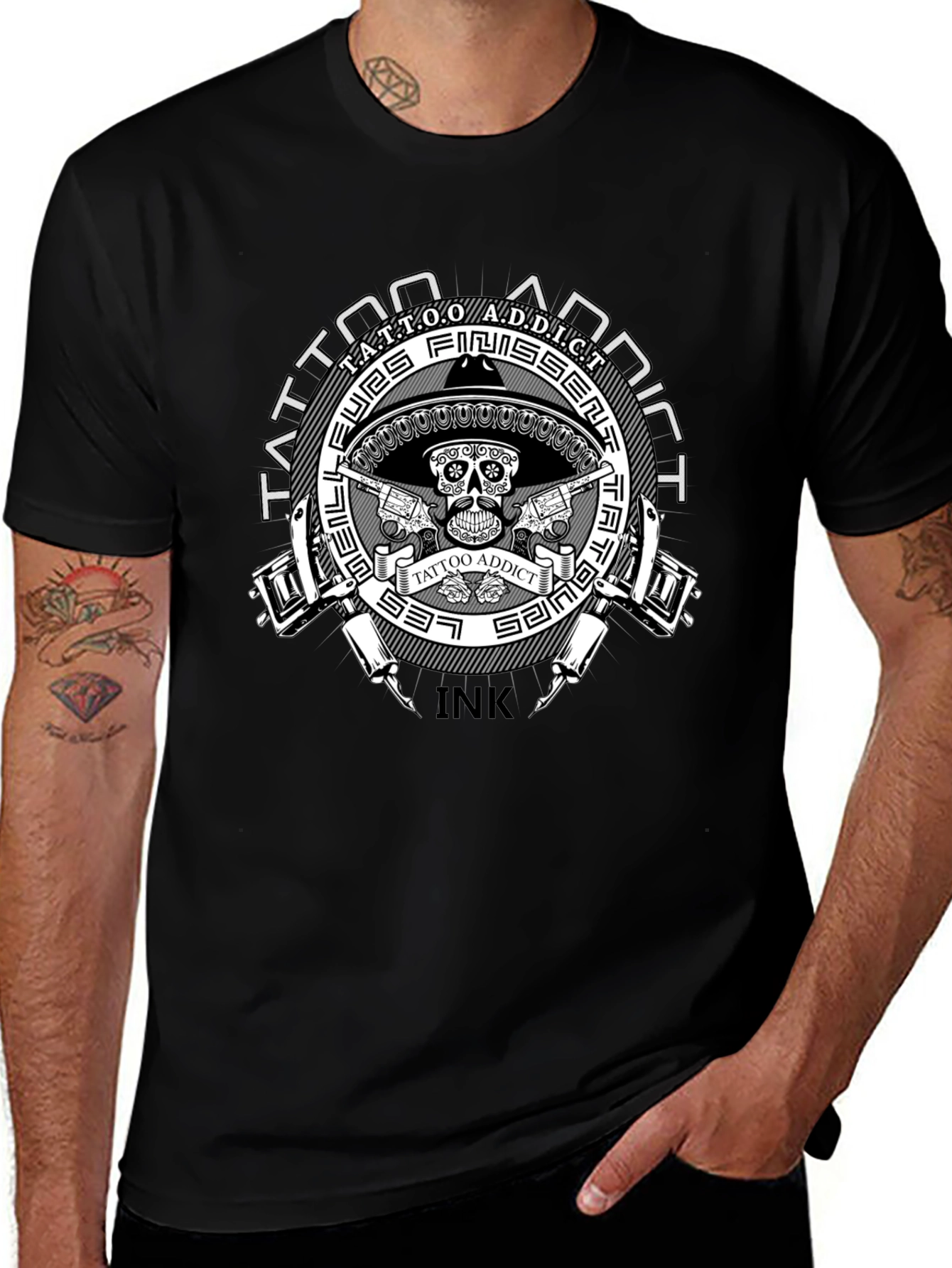 Camiseta Negra Tattoo Addict Ink - Estilo Único