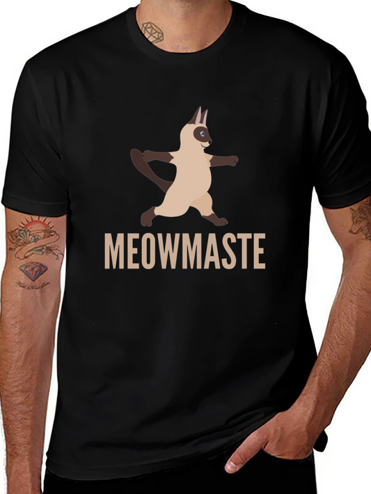Camiseta Negra Meowmaste Yoga Gato Siamés Divertida