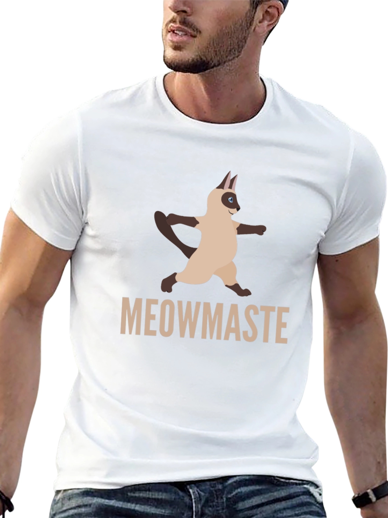 Camiseta Negra Meowmaste Yoga Gato Siamés Divertida