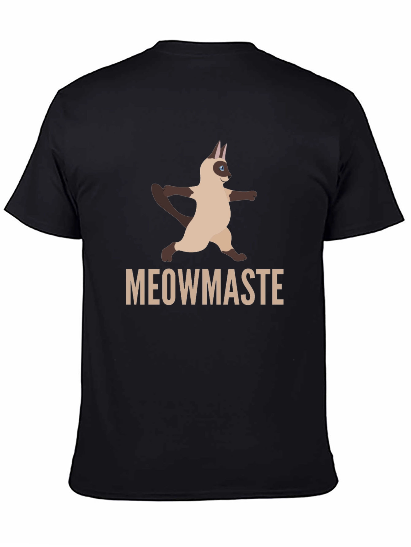 Camiseta Negra Meowmaste Yoga Gato Siamés Divertida