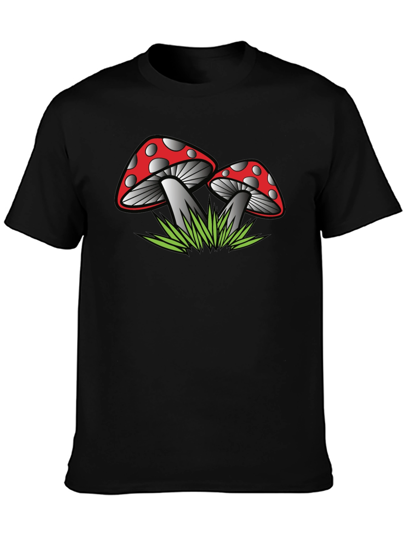 Camiseta Negra con Estampado de Hongos Rojos