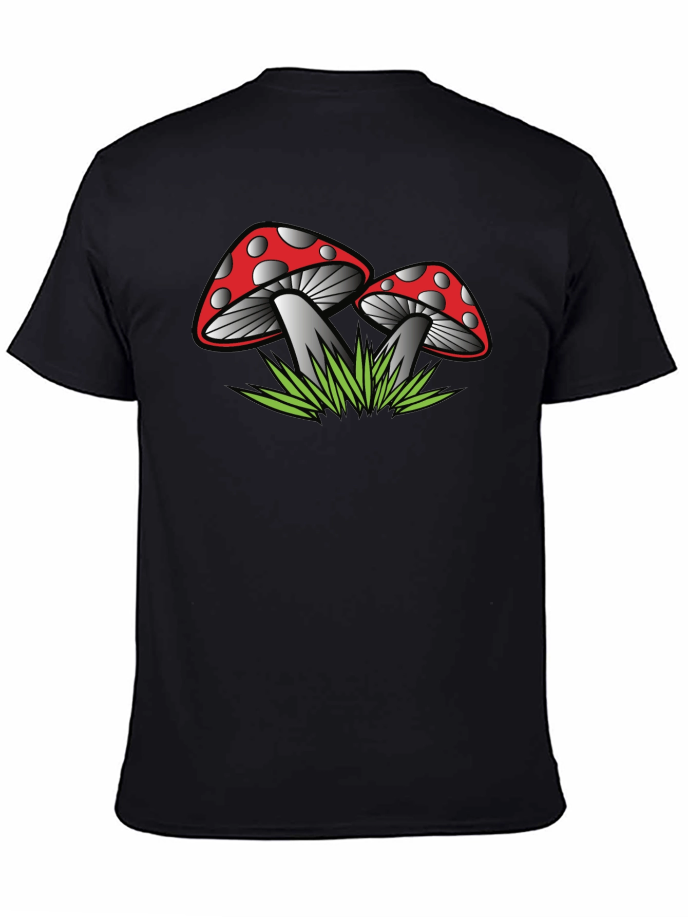 Camiseta Negra con Estampado de Hongos Rojos