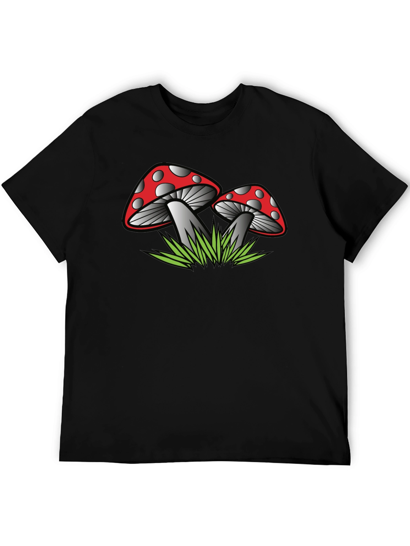Camiseta Negra con Estampado de Hongos Rojos