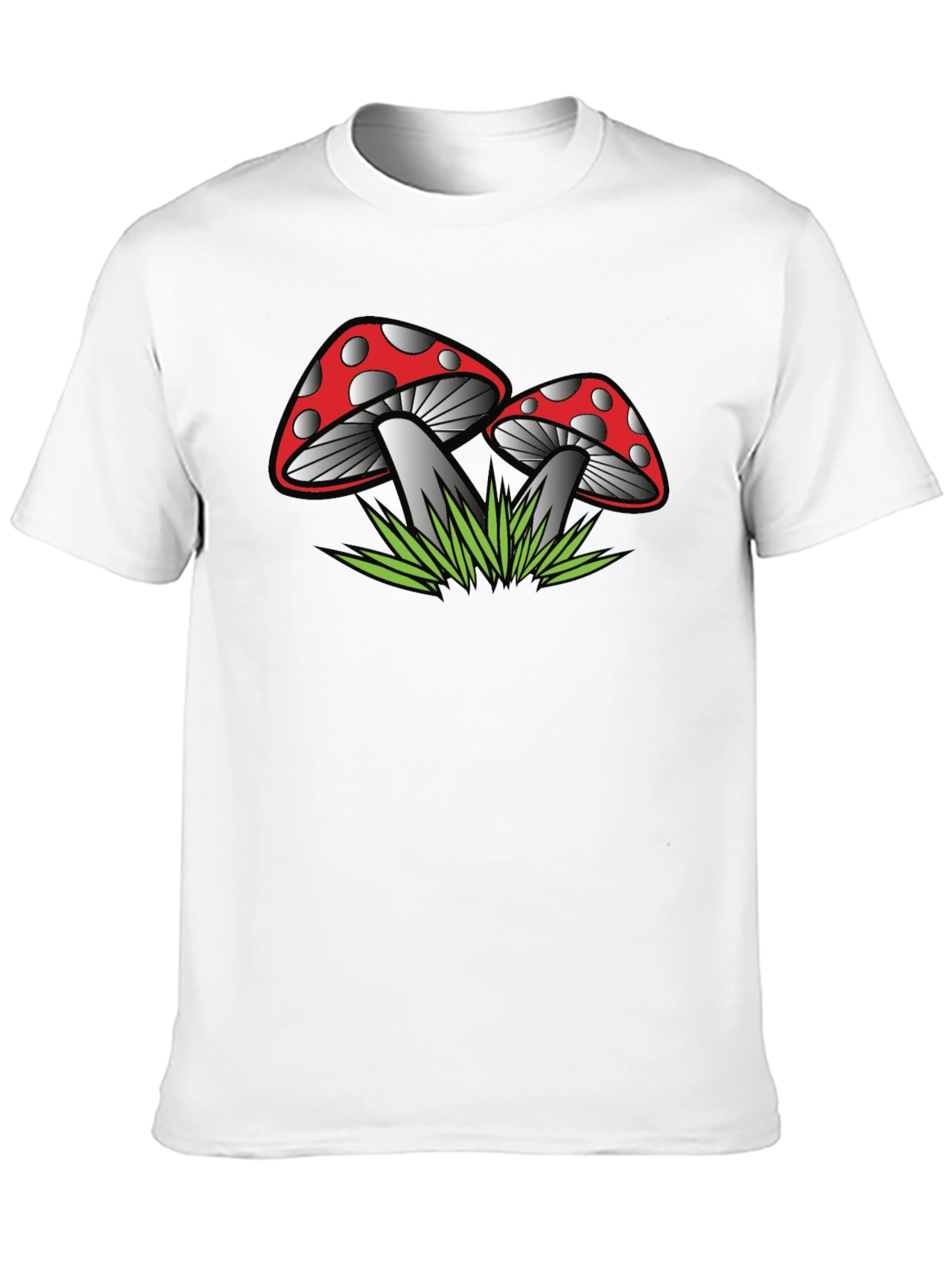 Camiseta Negra con Estampado de Hongos Rojos