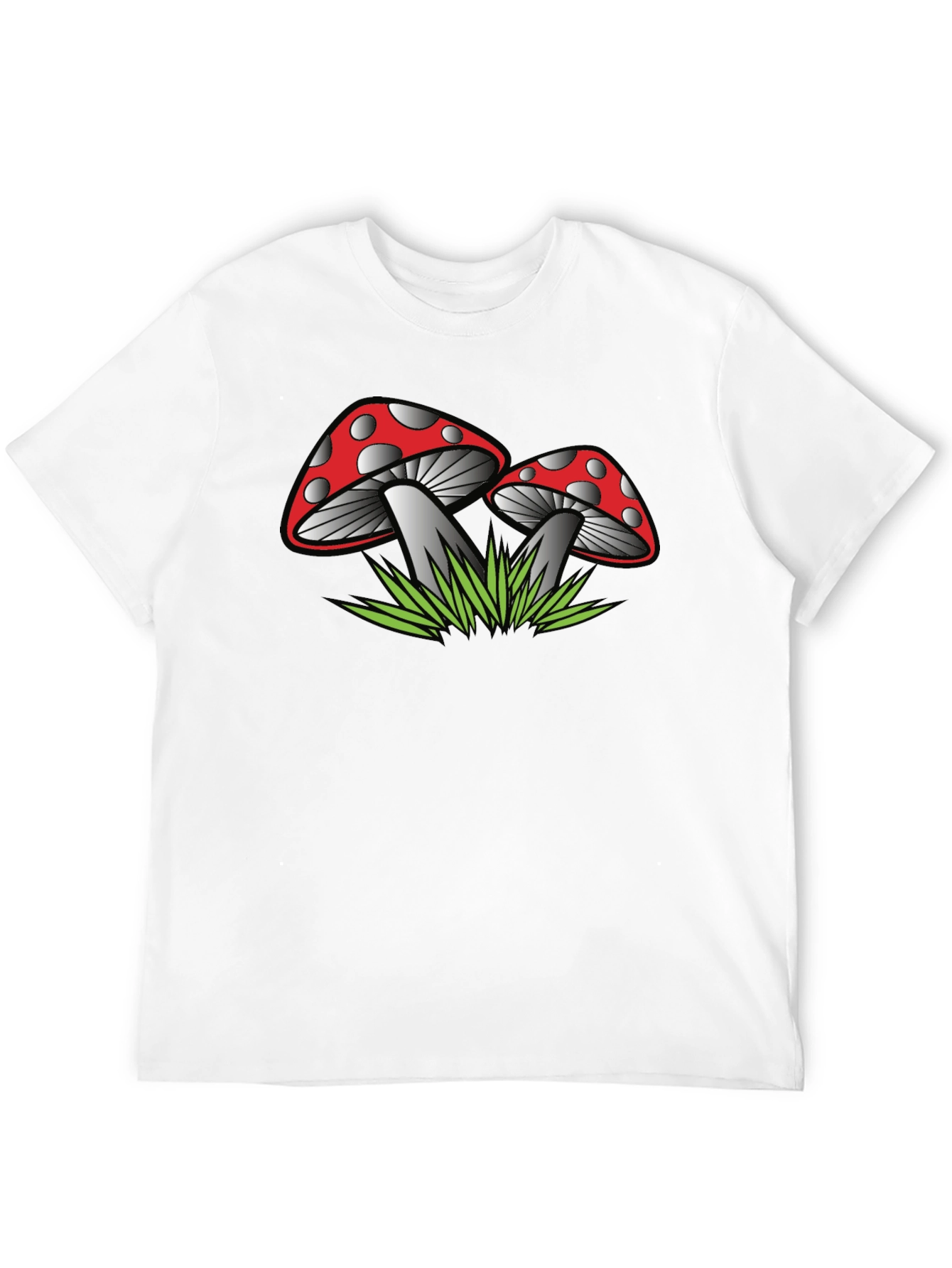 Camiseta Negra con Estampado de Hongos Rojos