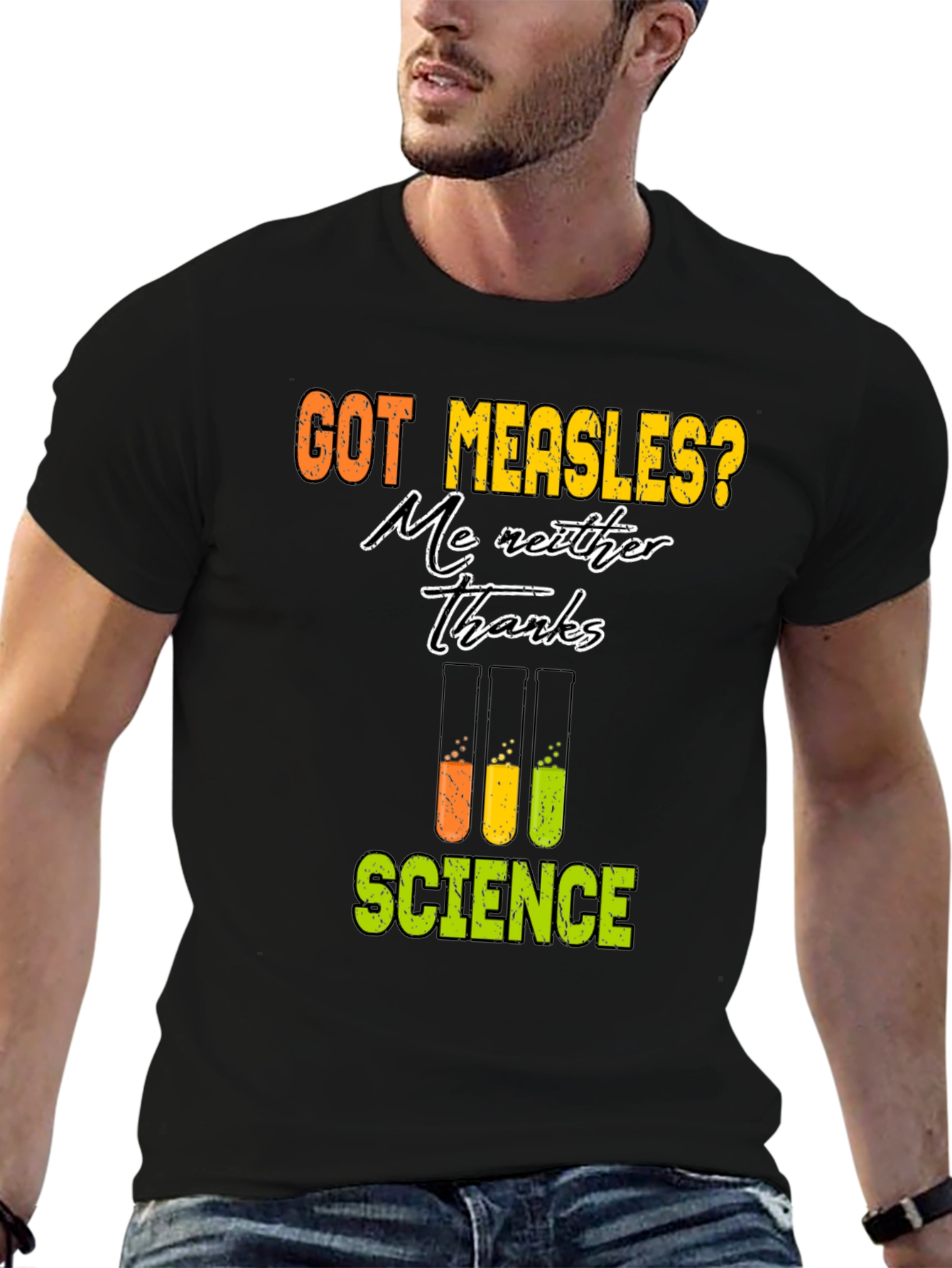 Camiseta Negra de Ciencia: ¡No al Sarampión!