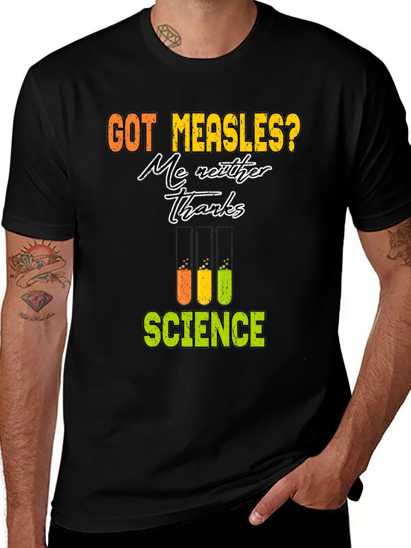 Camiseta Negra de Ciencia: ¡No al Sarampión!