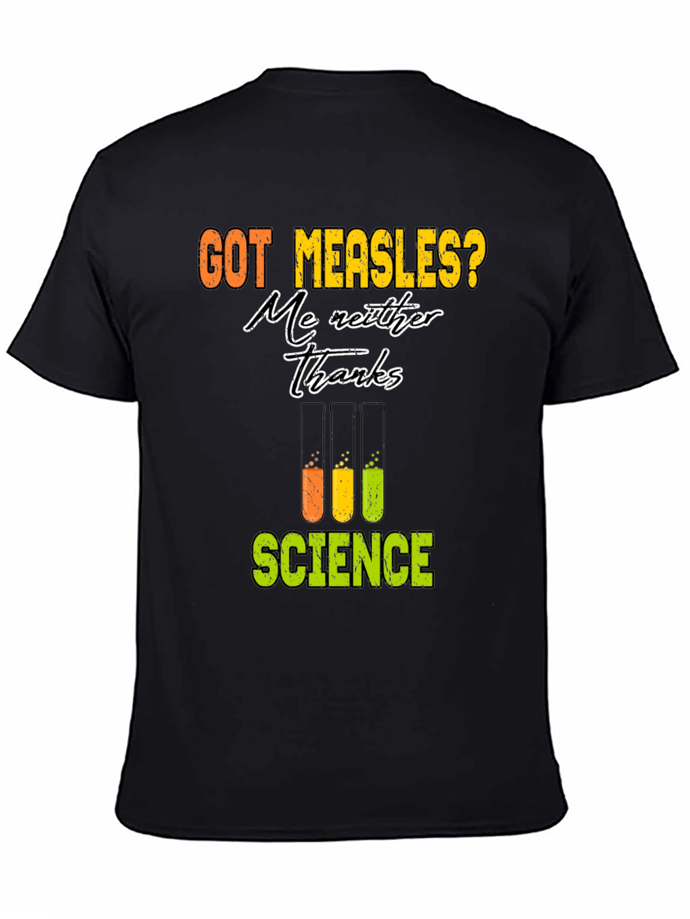 Camiseta Negra de Ciencia: ¡No al Sarampión!