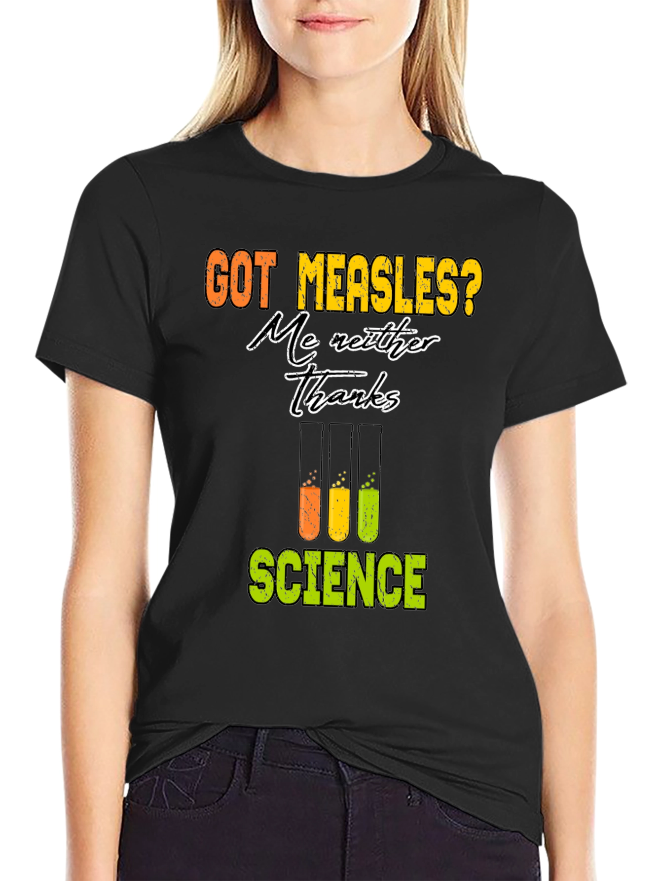 Camiseta Negra de Ciencia: ¡No al Sarampión!