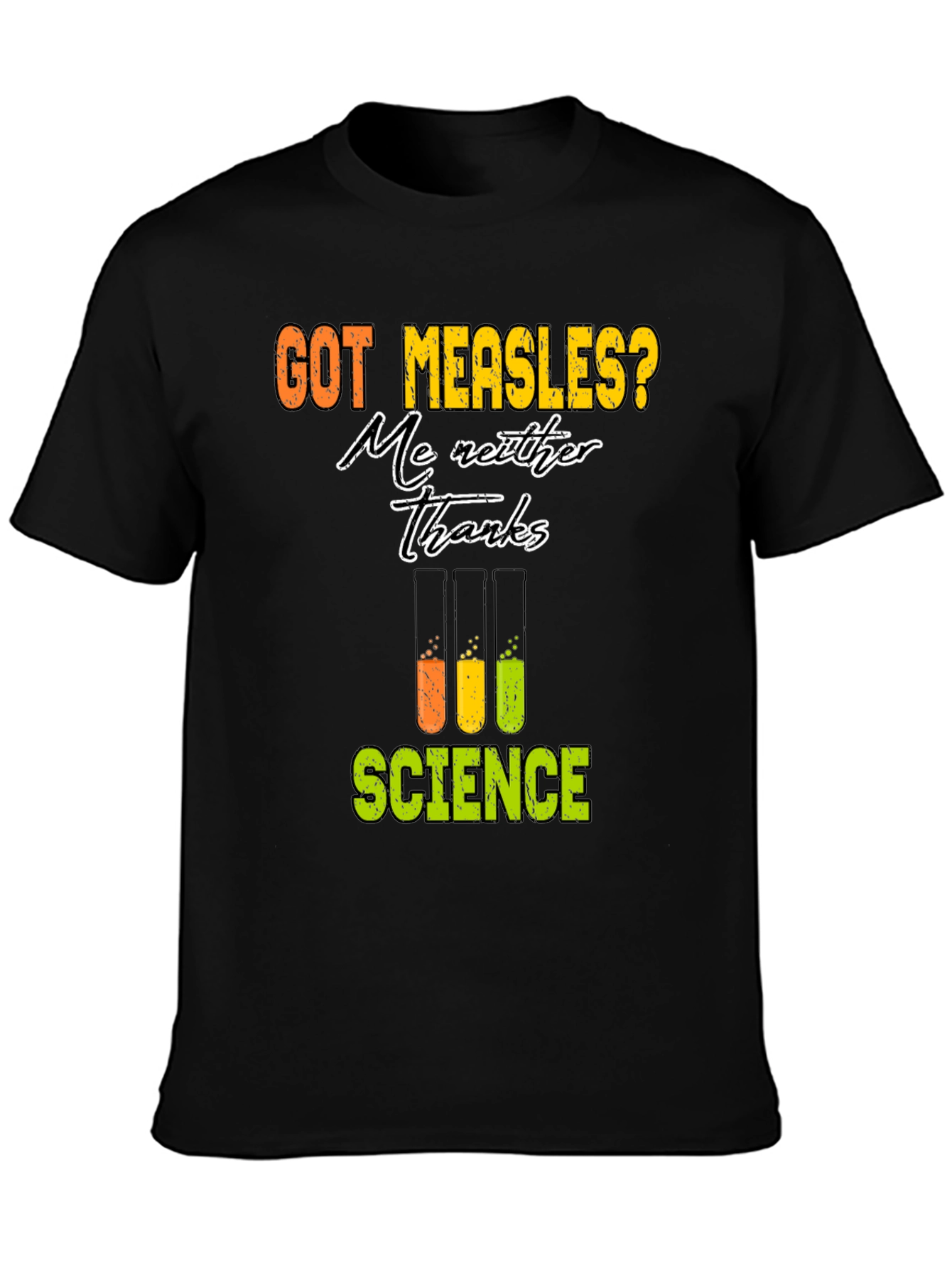 Camiseta Negra de Ciencia: ¡No al Sarampión!