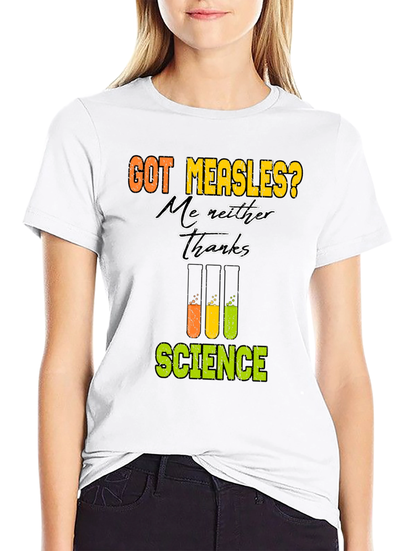 Camiseta Negra de Ciencia: ¡No al Sarampión!