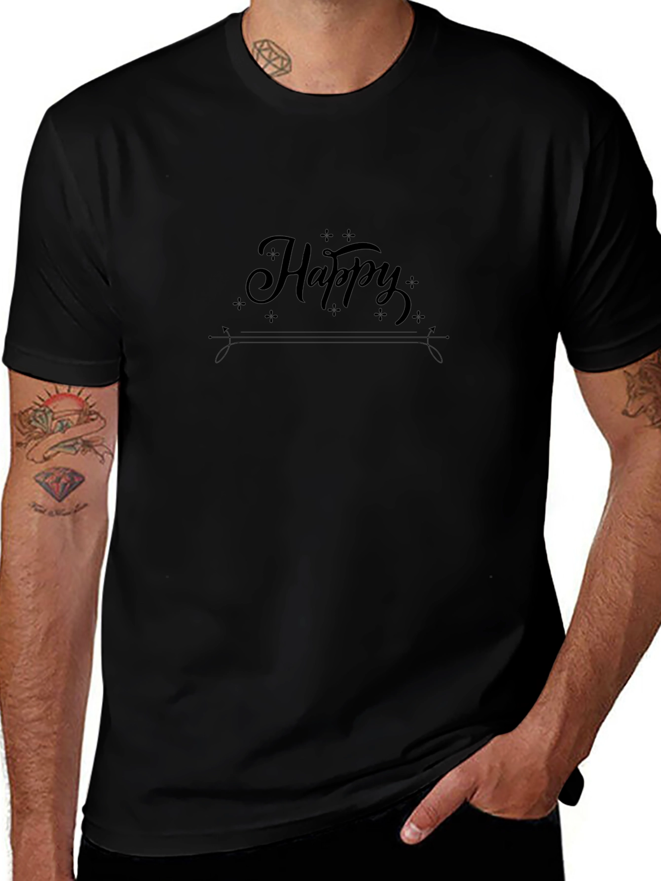 Camiseta Negra Hombre - Diseño Happy