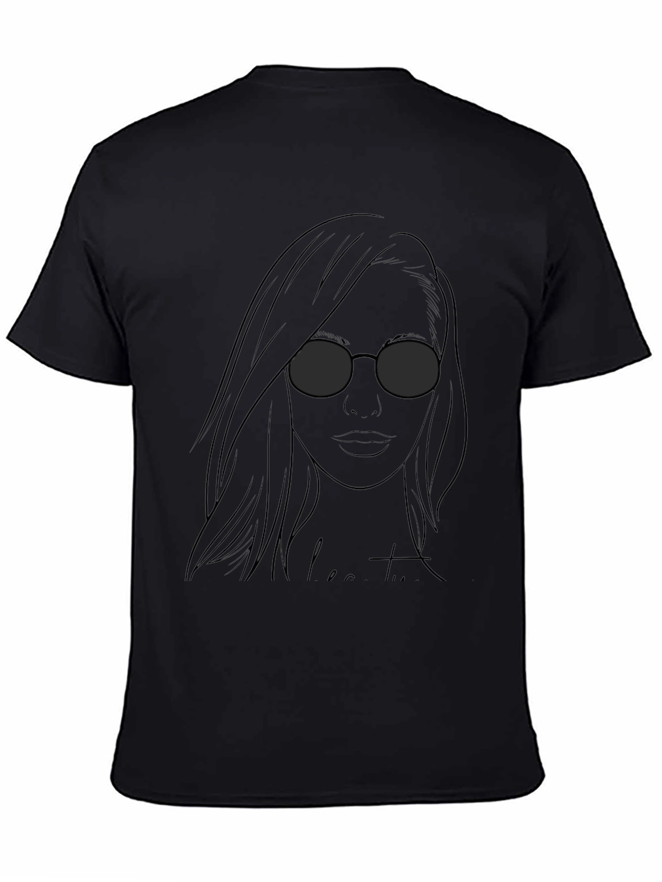 Camiseta Negra con Diseño de Mujer con Gafas