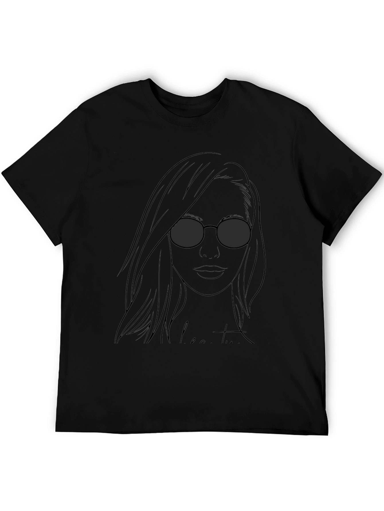 Camiseta Negra con Diseño de Mujer con Gafas