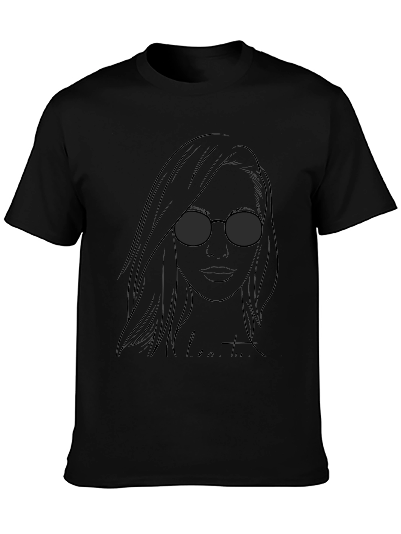 Camiseta Negra con Diseño de Mujer con Gafas
