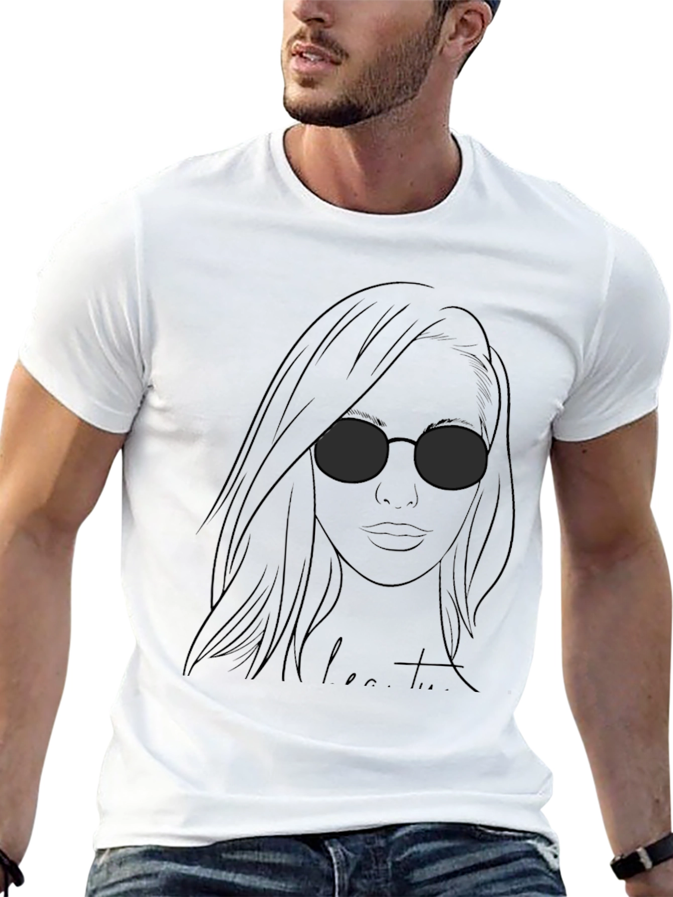 Camiseta Negra con Diseño de Mujer con Gafas