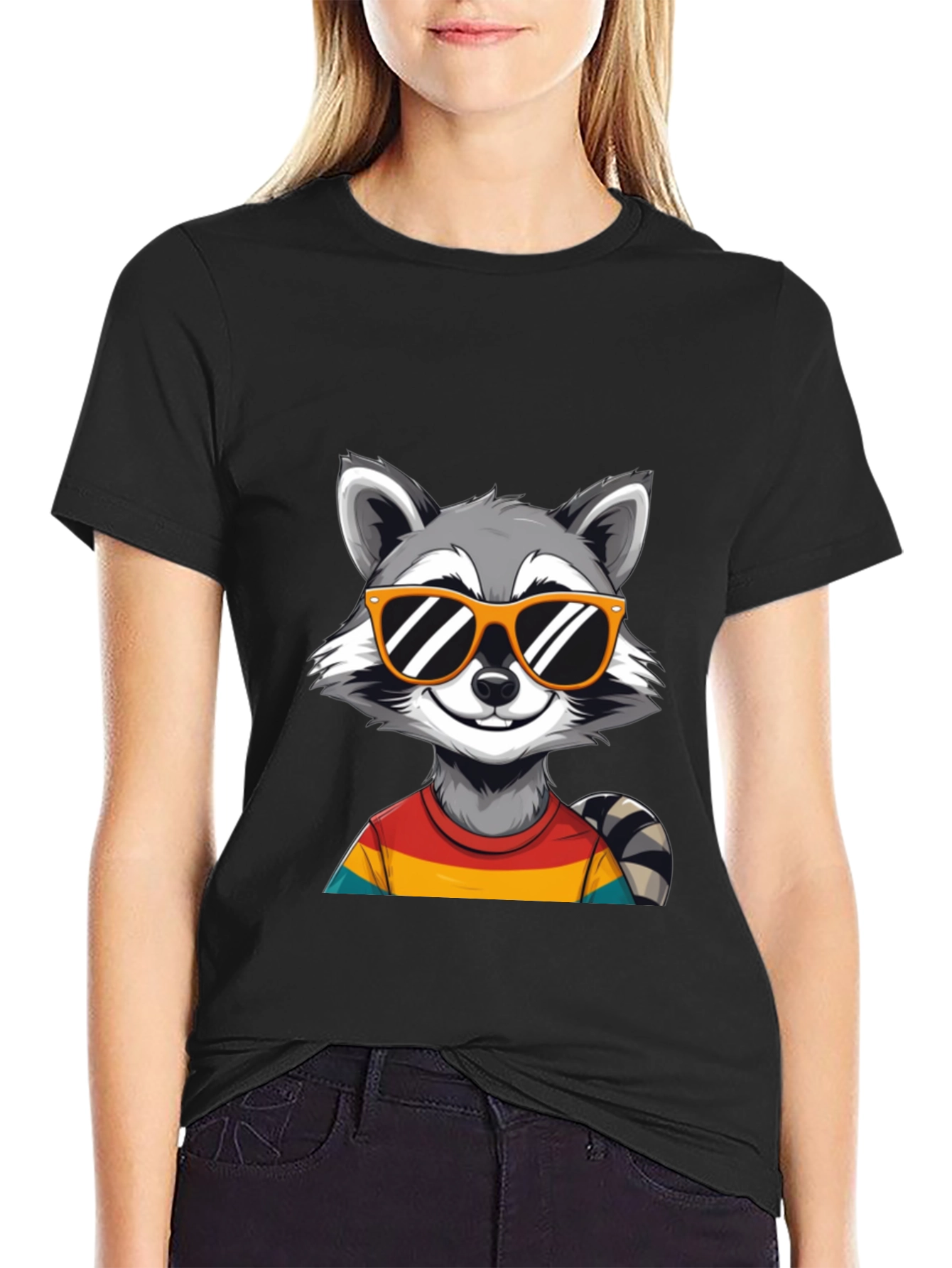 Camiseta Negra con Diseño de Mapache Cool
