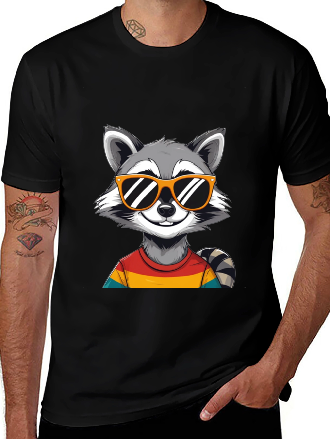 Camiseta Negra con Diseño de Mapache Cool