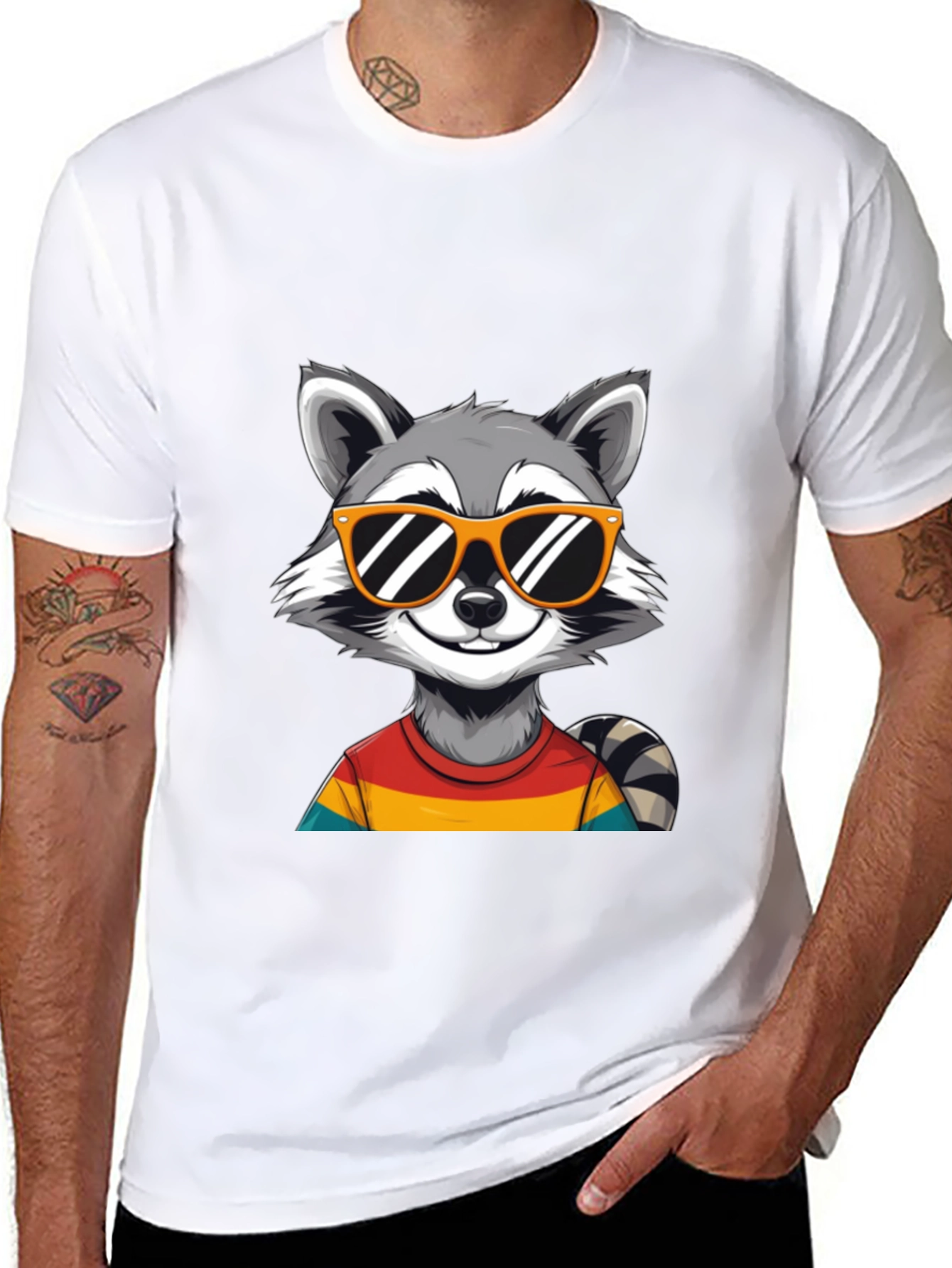 Camiseta Negra con Diseño de Mapache Cool