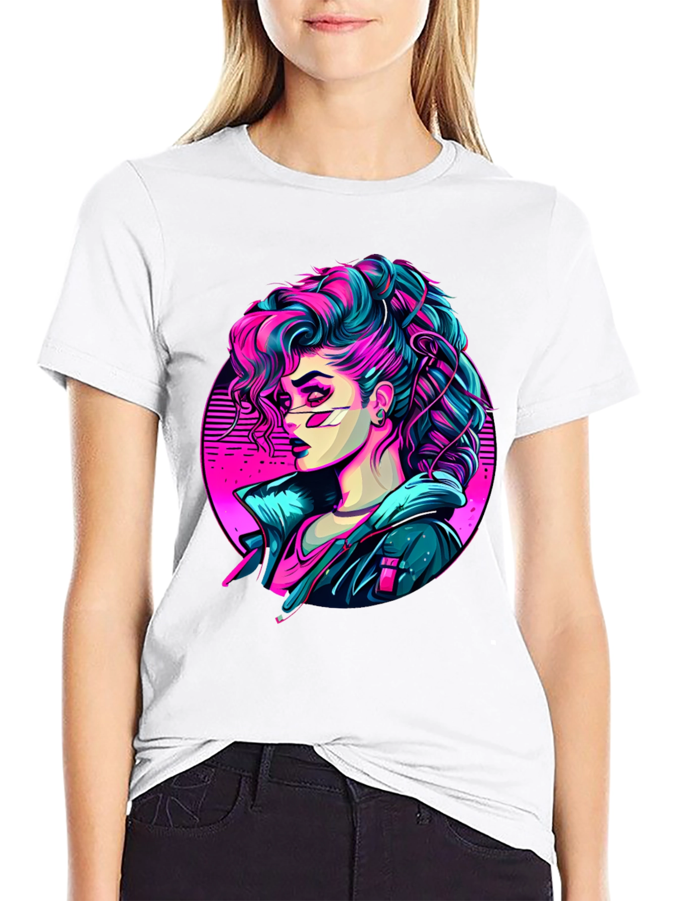 Camiseta Negra Mujer Cyberpunk Art