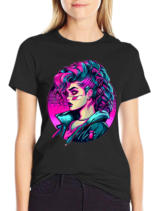 Camiseta Negra Mujer Cyberpunk Art