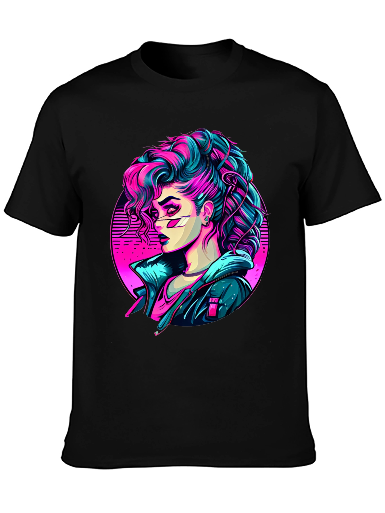 Camiseta Negra Mujer Cyberpunk Art