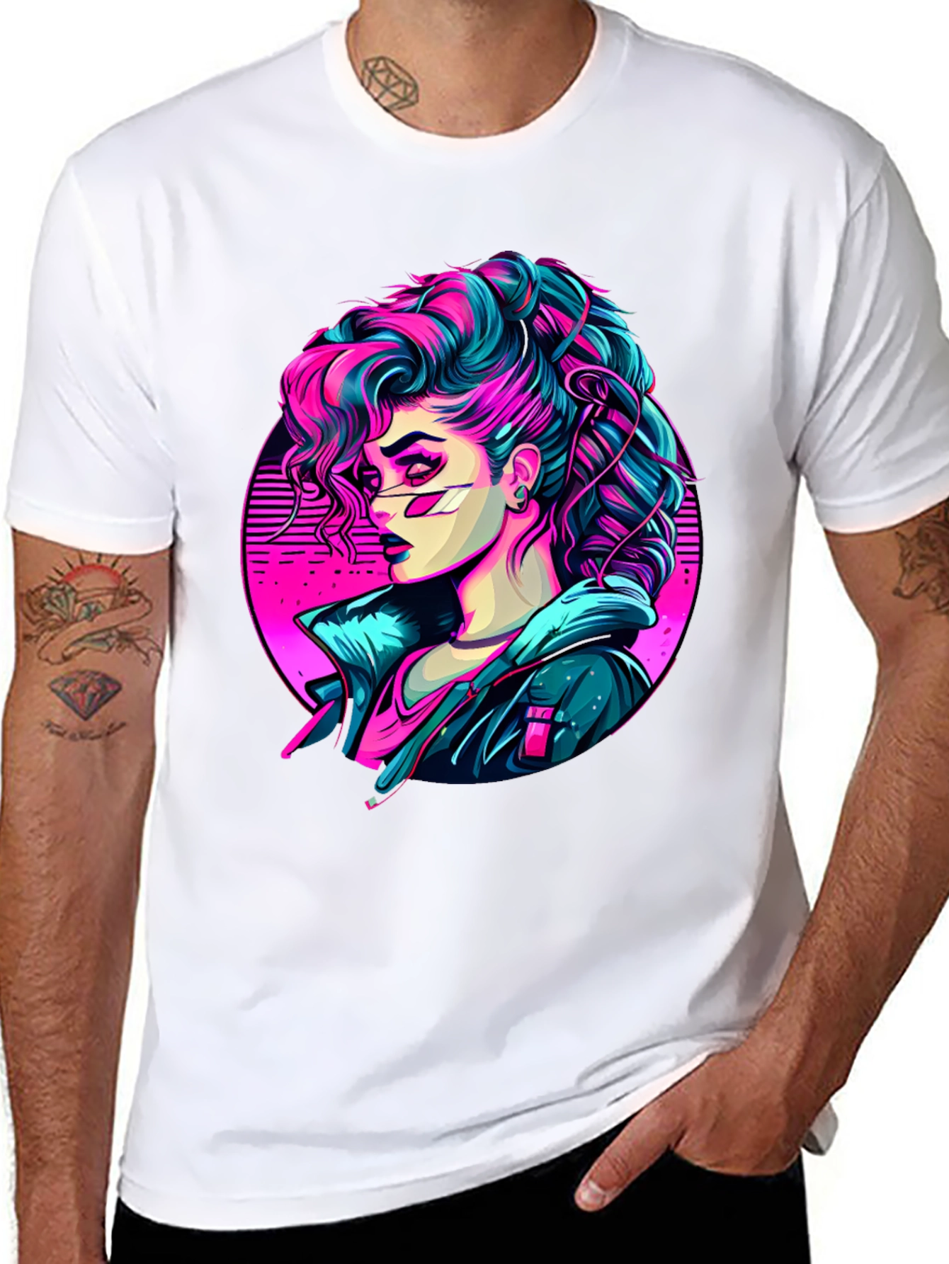 Camiseta Negra Mujer Cyberpunk Art