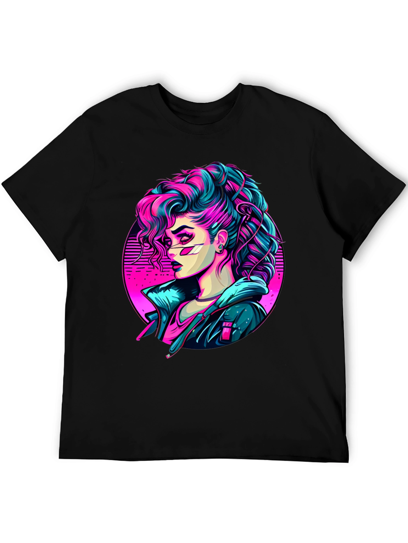 Camiseta Negra Mujer Cyberpunk Art