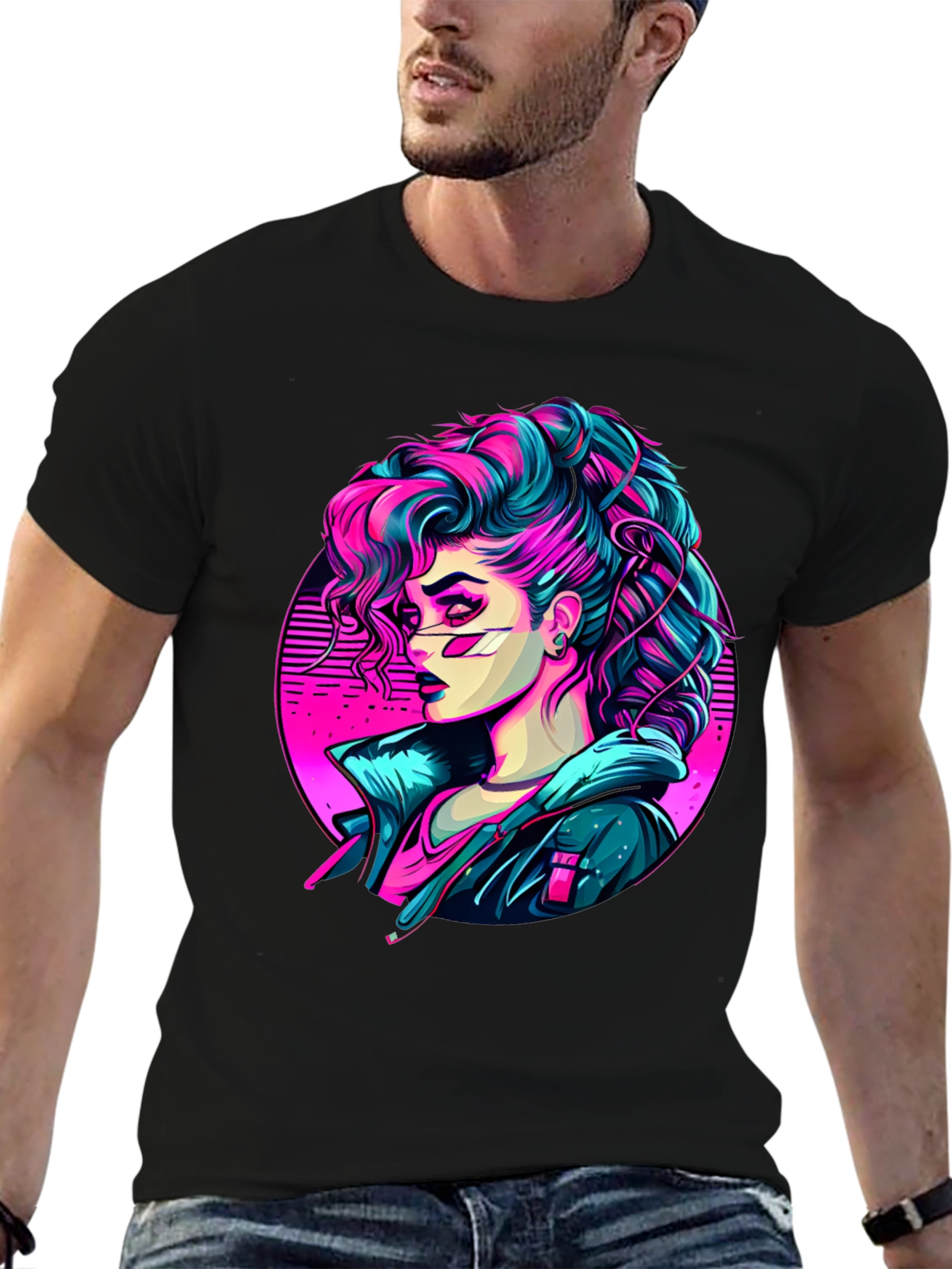 Camiseta Negra Mujer Cyberpunk Art