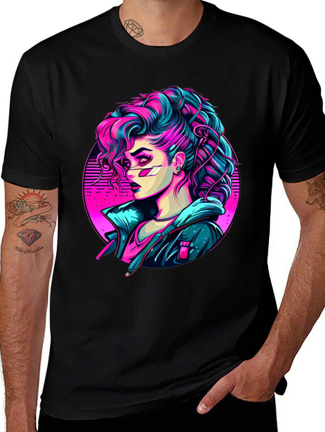 Camiseta Negra Mujer Cyberpunk Art