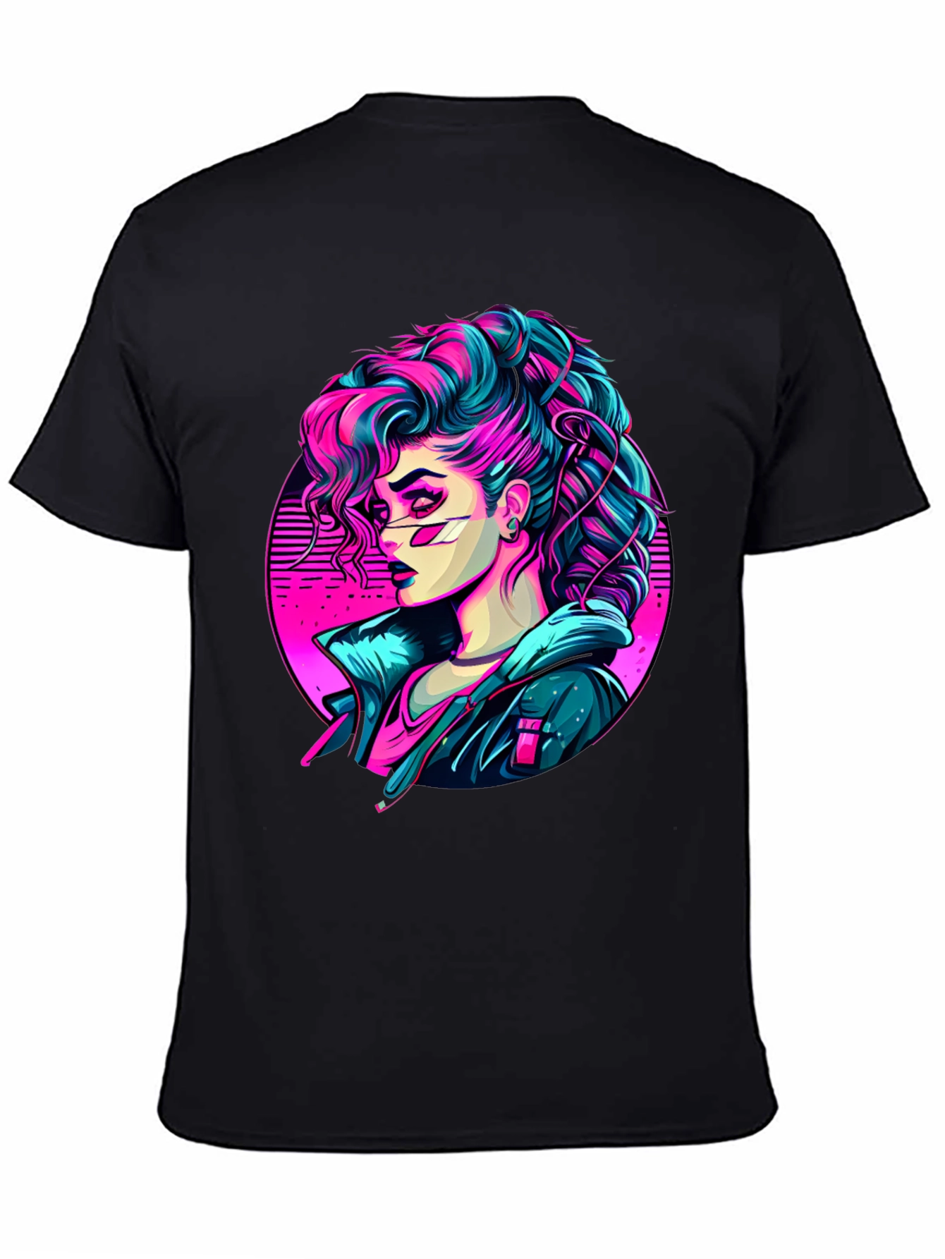 Camiseta Negra Mujer Cyberpunk Art