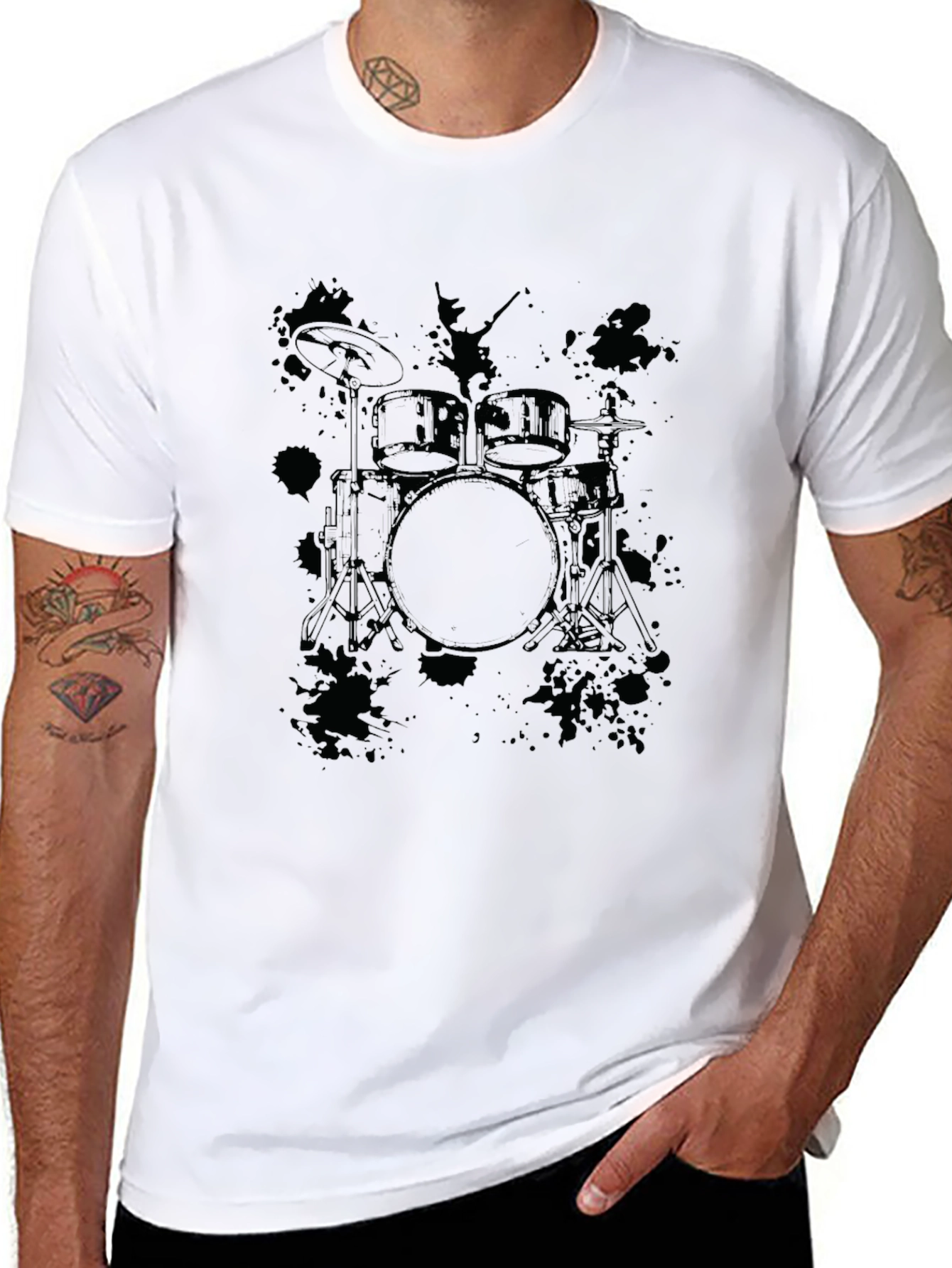 Camiseta Negra con Estampado de Batería