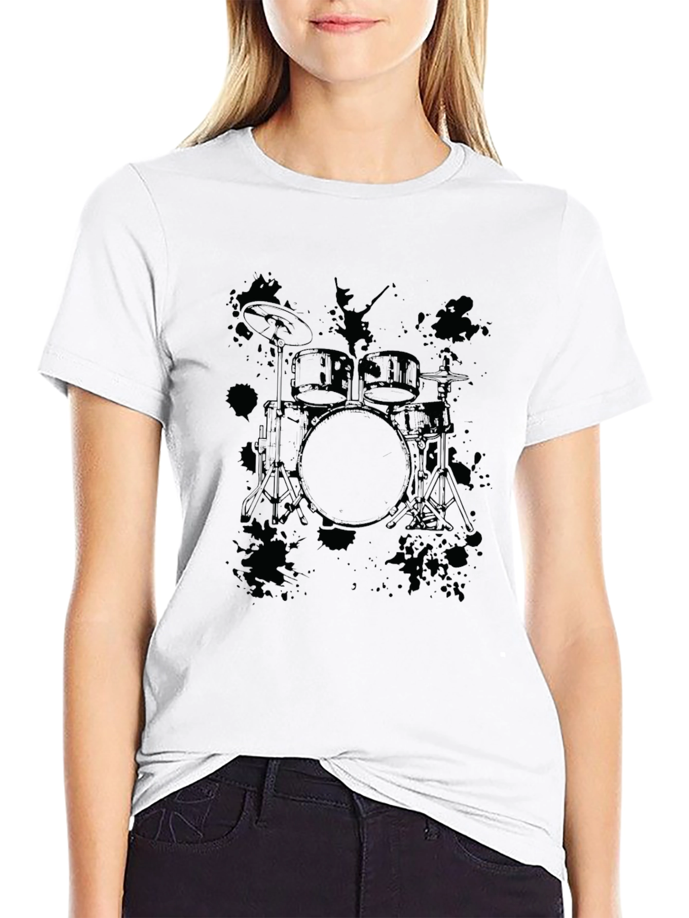 Camiseta Negra con Estampado de Batería