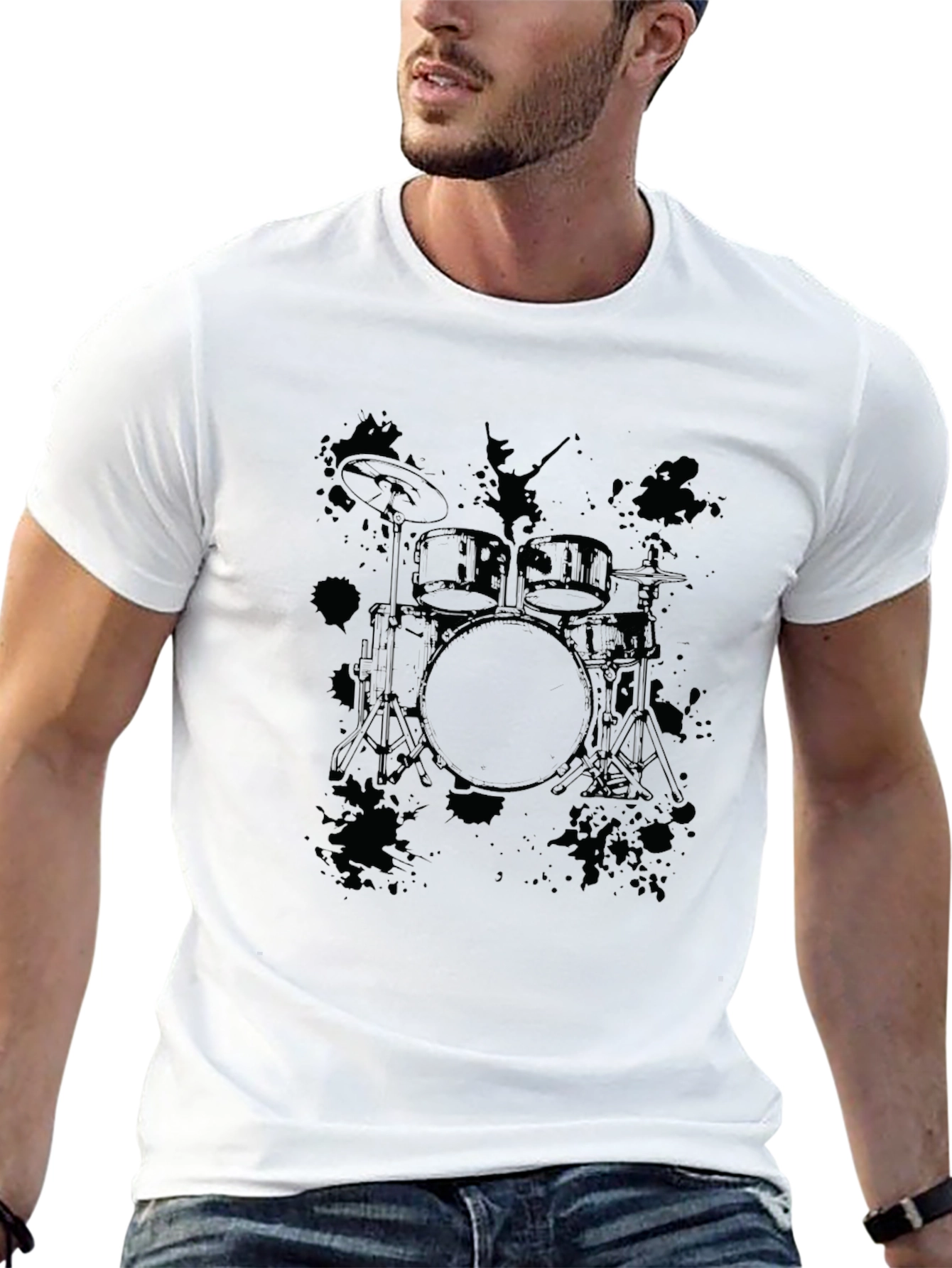 Camiseta Negra con Estampado de Batería