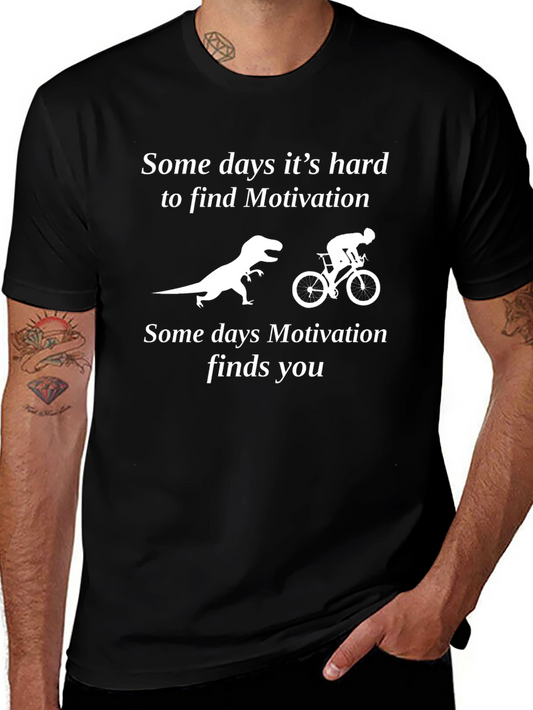 Camiseta Negra con Diseño Motivacional de Dinosaurio y Ciclista
