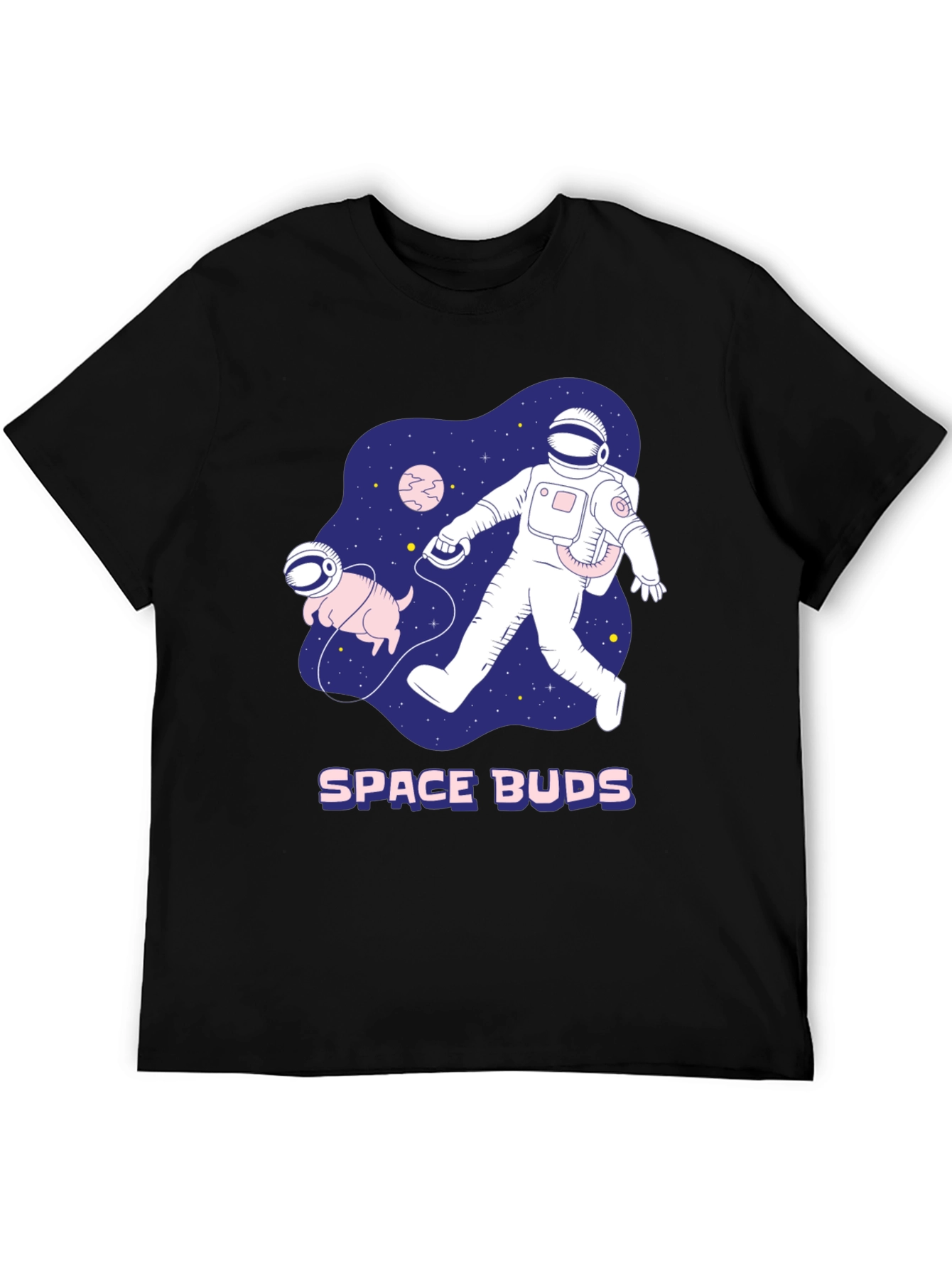 Camiseta Negra Space Buds para Aventureros Espaciales