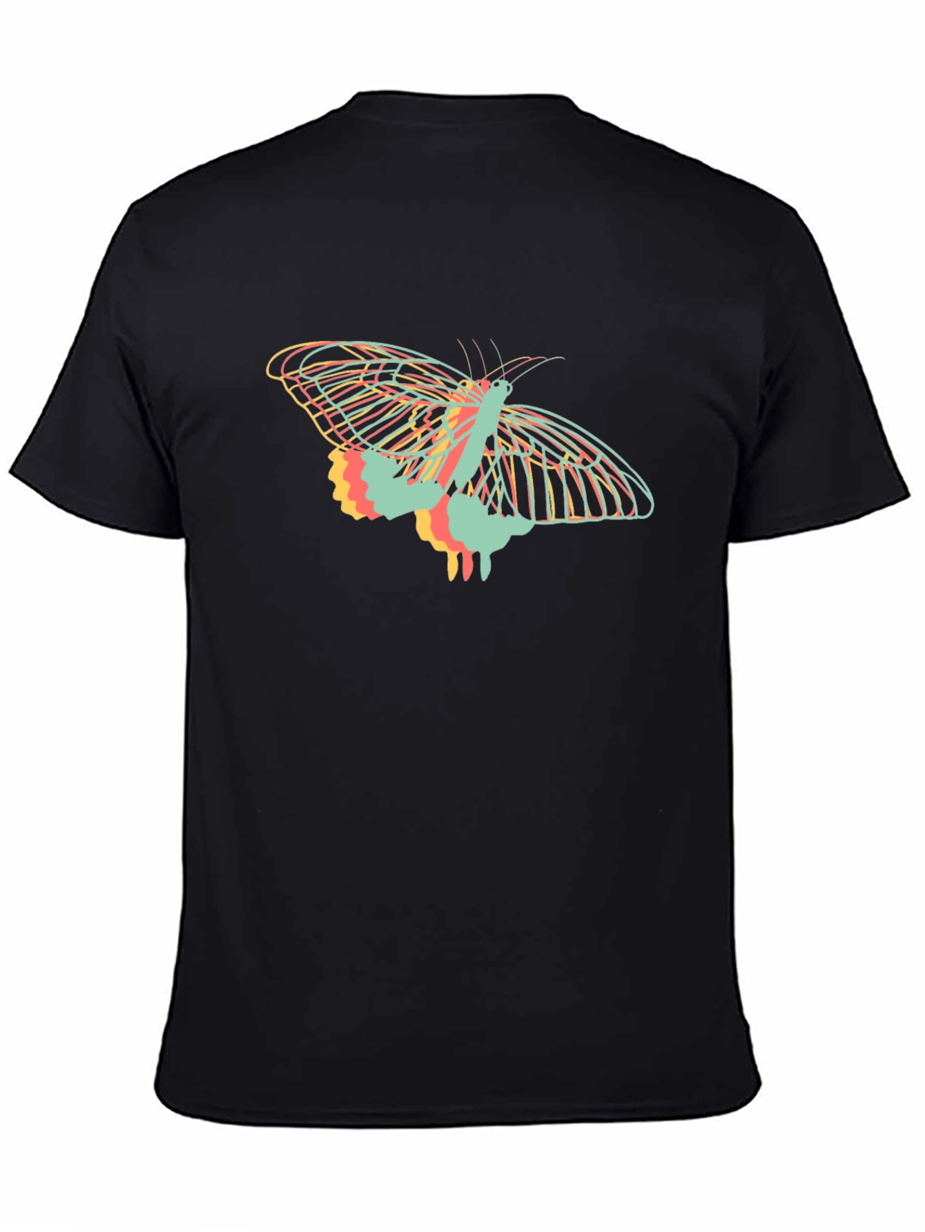 Camiseta Negra con Diseño de Mariposa Abstracta