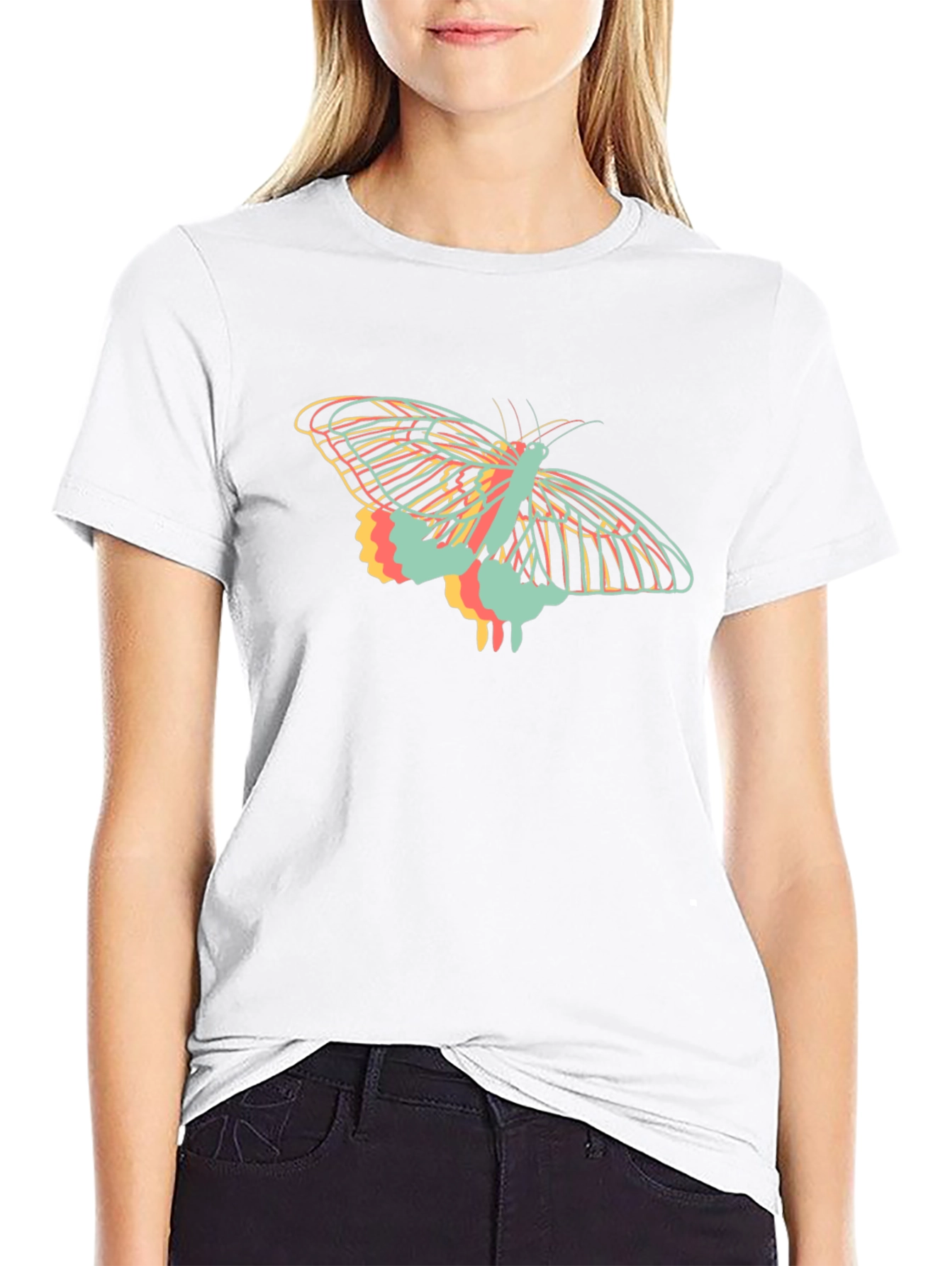 Camiseta Negra con Diseño de Mariposa Abstracta
