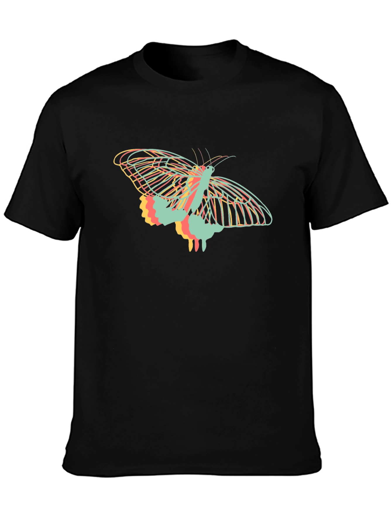 Camiseta Negra con Diseño de Mariposa Abstracta