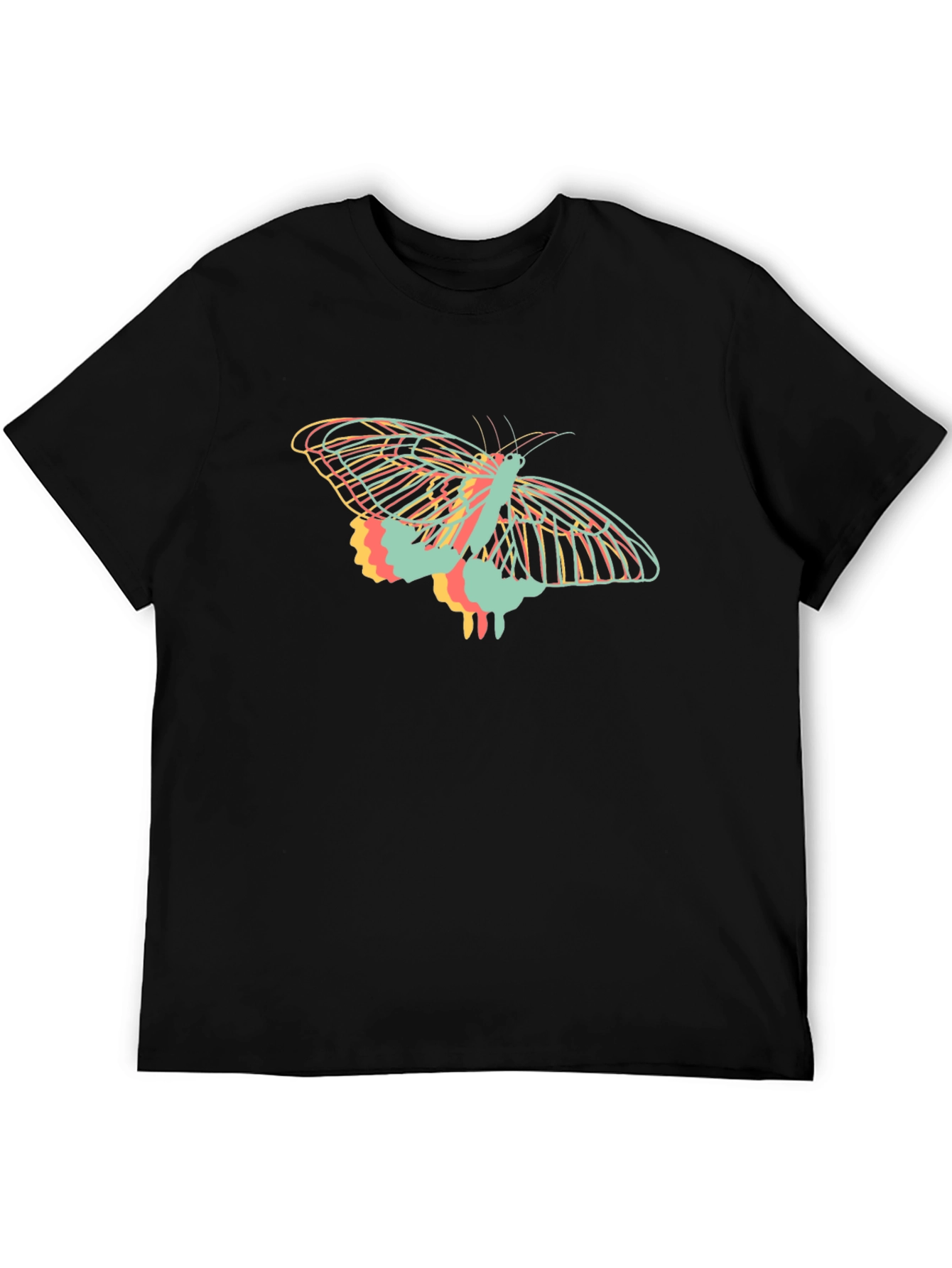 Camiseta Negra con Diseño de Mariposa Abstracta