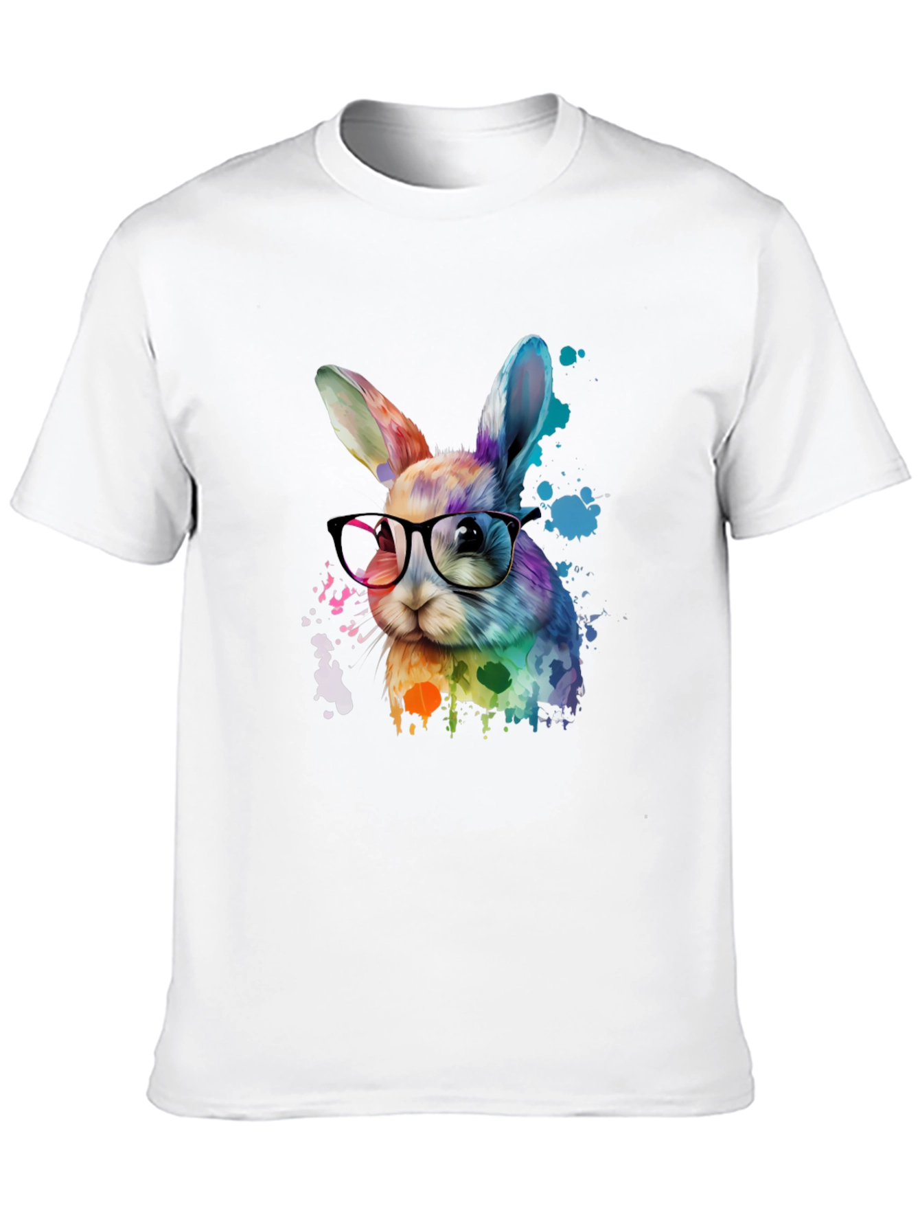 Camiseta Negra con Conejo Nerd Acuarela