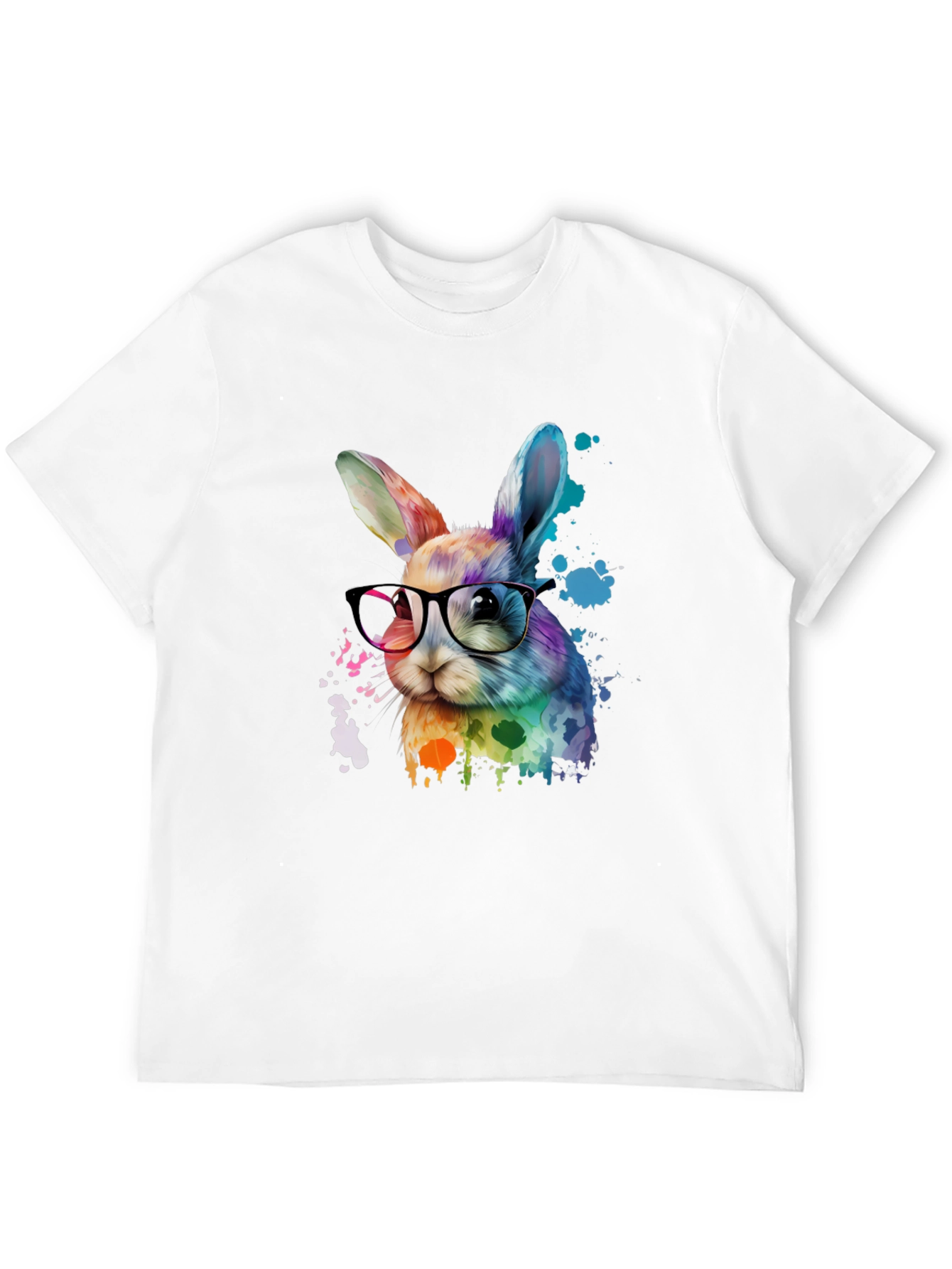 Camiseta Negra con Conejo Nerd Acuarela