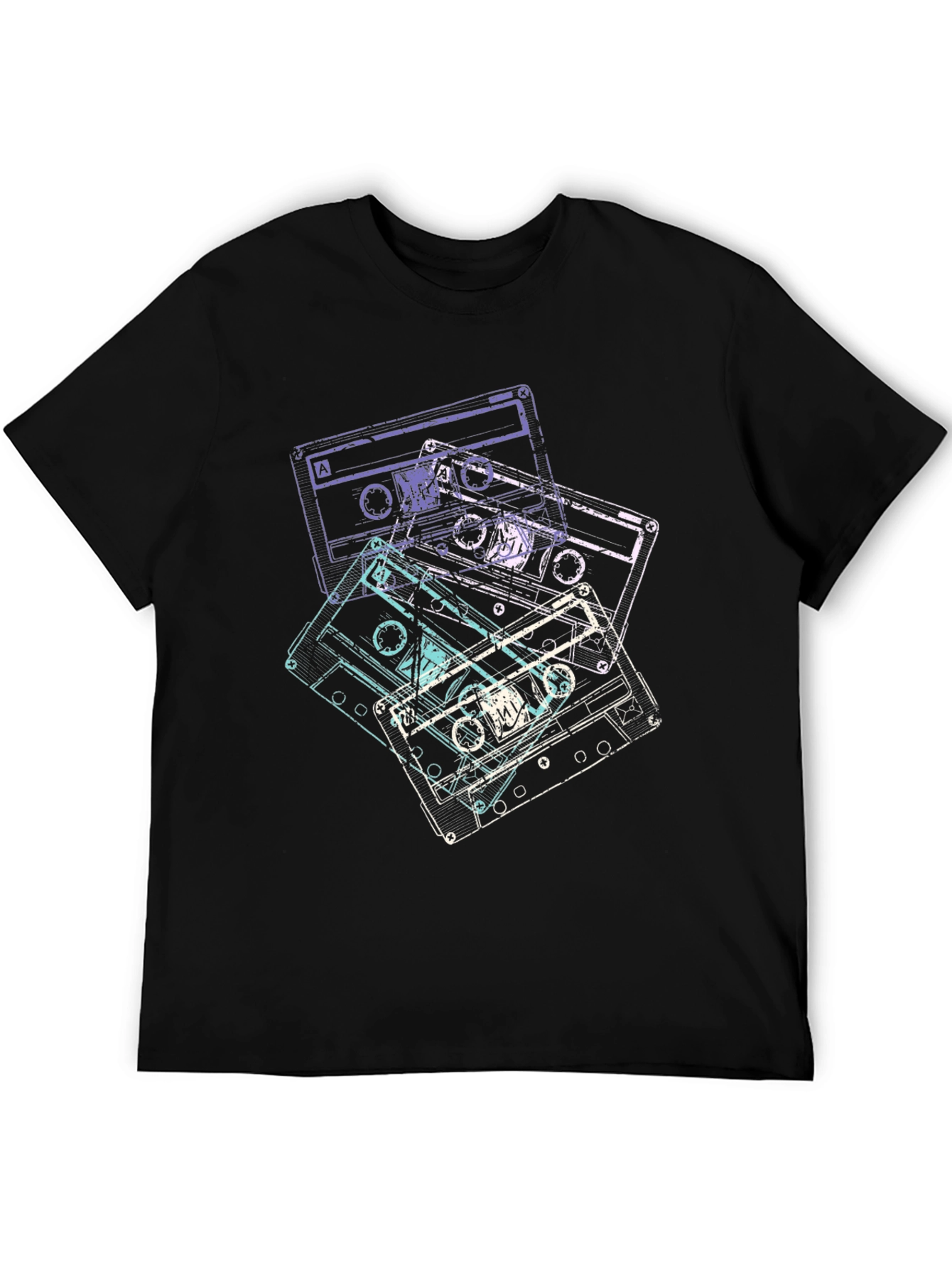 Camiseta Negra con Diseño Retro de Cassettes