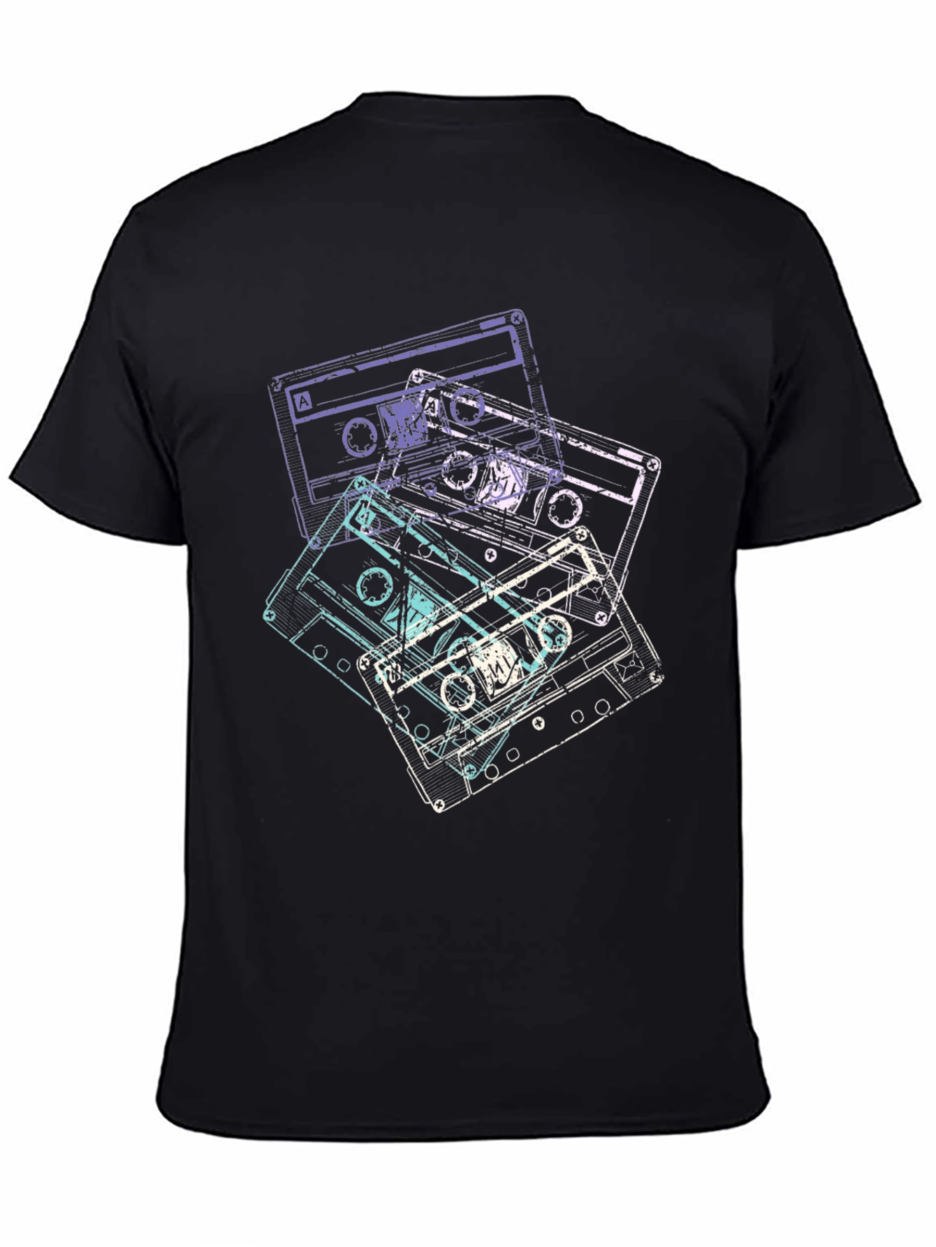 Camiseta Negra con Diseño Retro de Cassettes