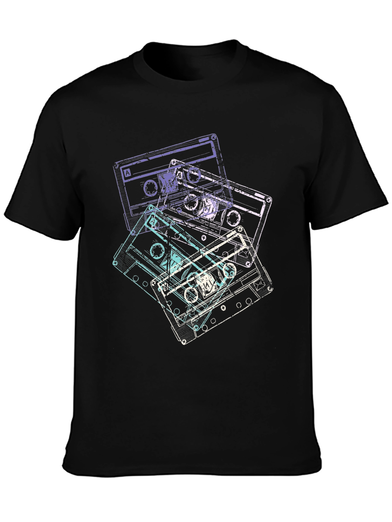 Camiseta Negra con Diseño Retro de Cassettes