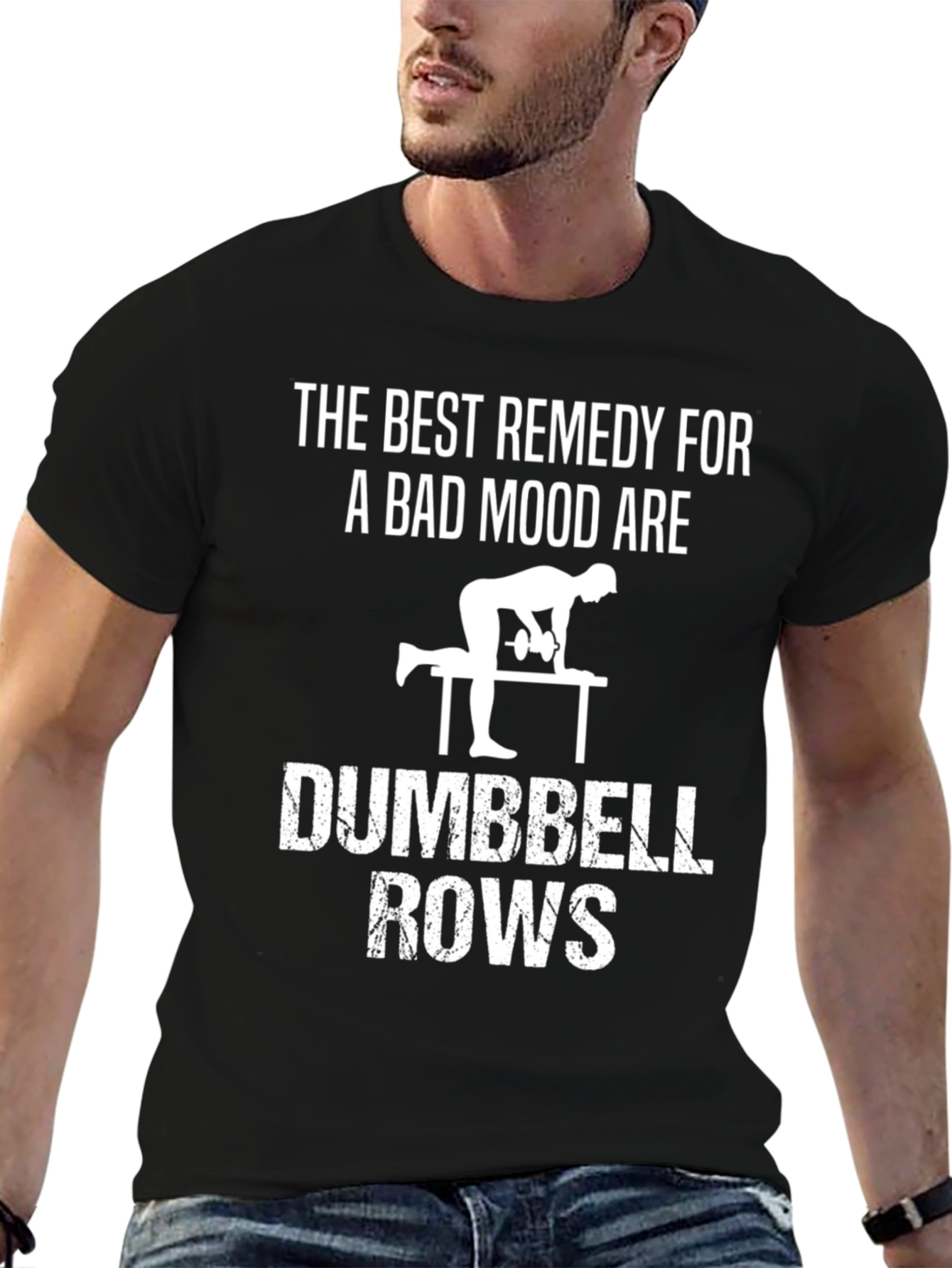 Camiseta Negra: Dumbbell Rows El Mejor Remedio