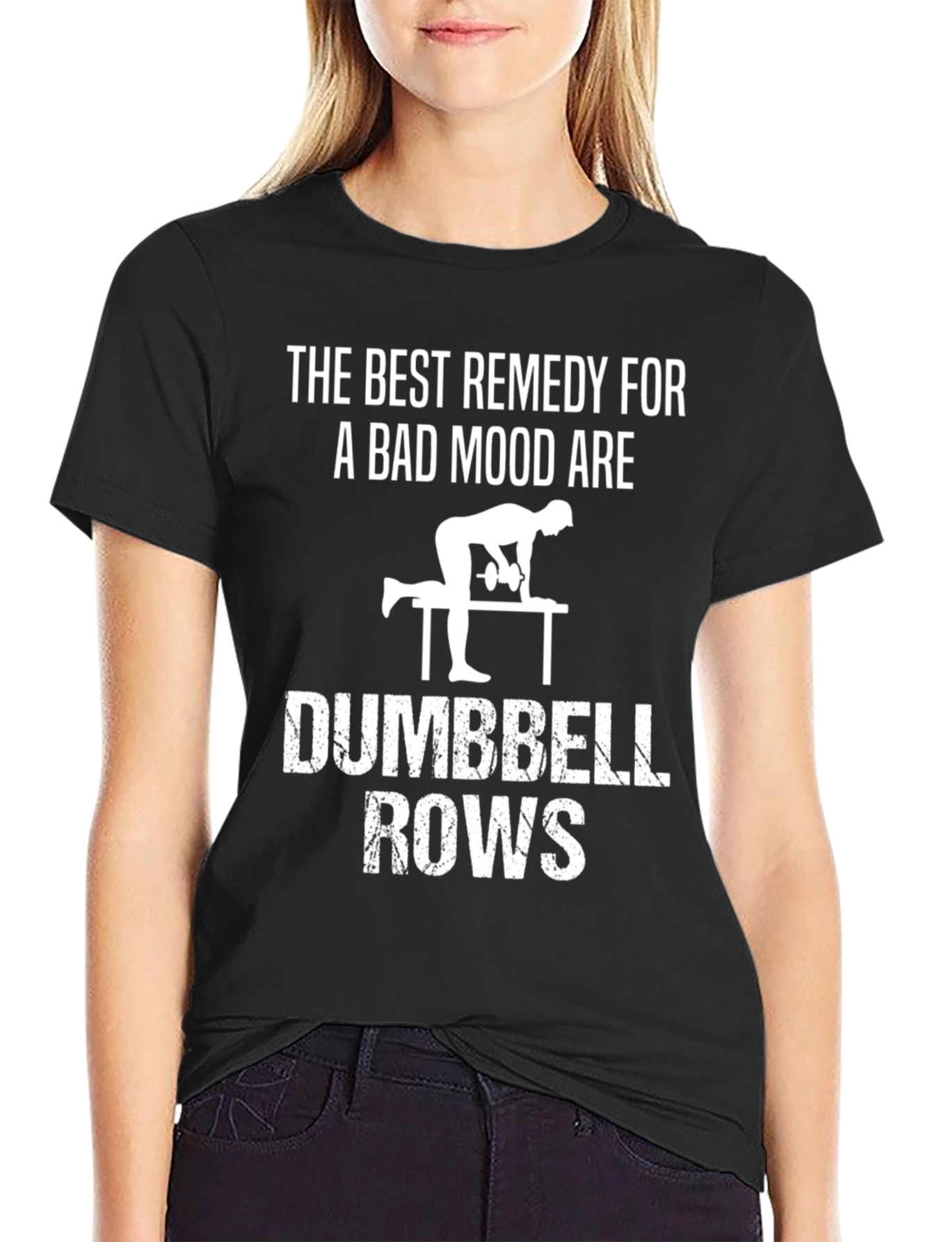 Camiseta Negra: Dumbbell Rows El Mejor Remedio